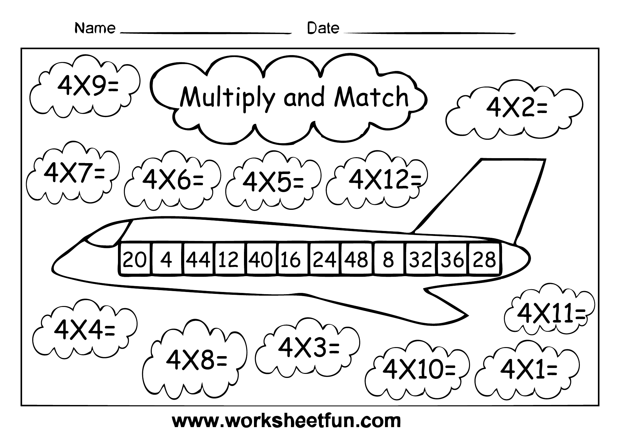 Match Multiplication 4 Times Worksheet