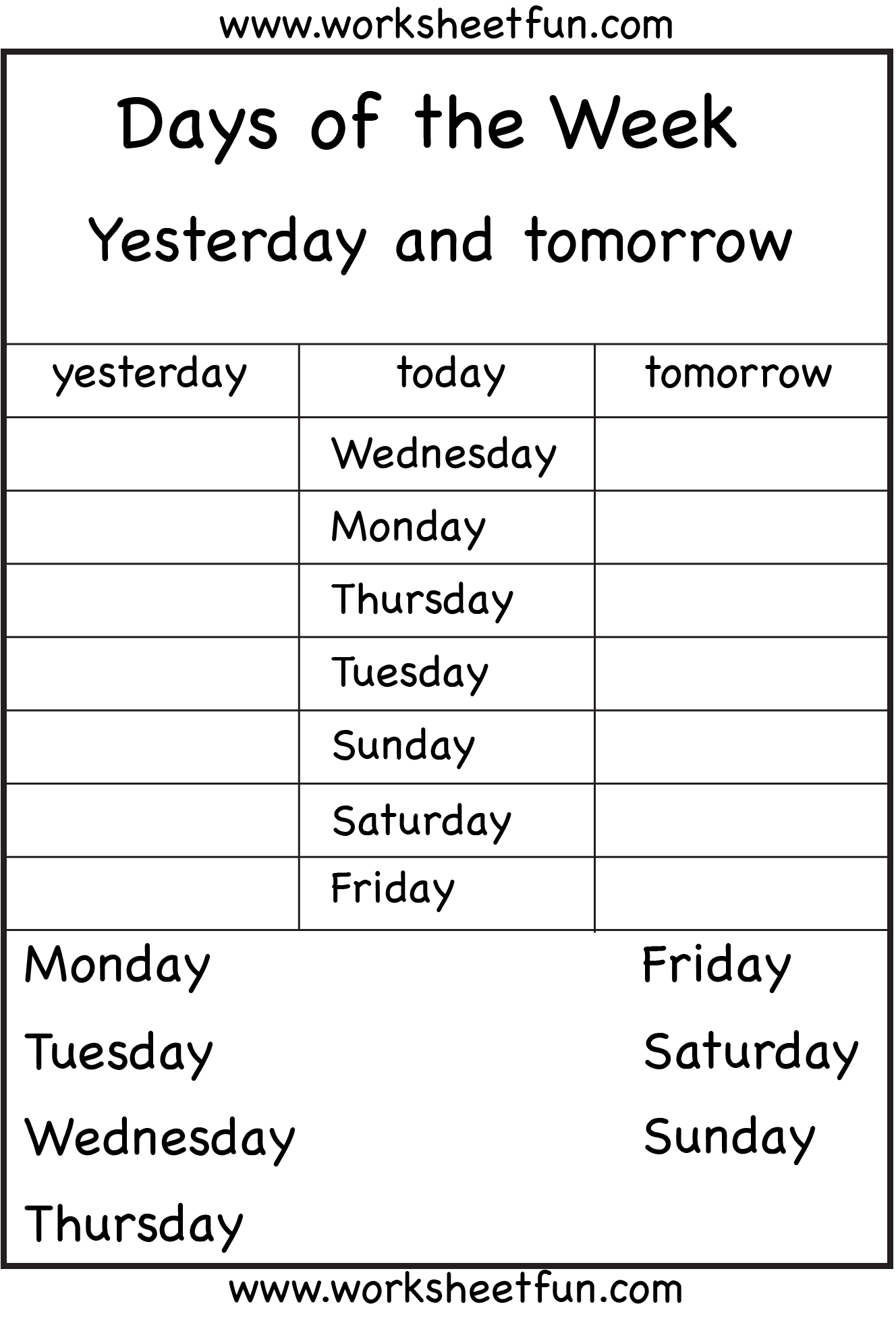 days-of-the-week-yesterday-and-tomorrow-6-worksheets-free