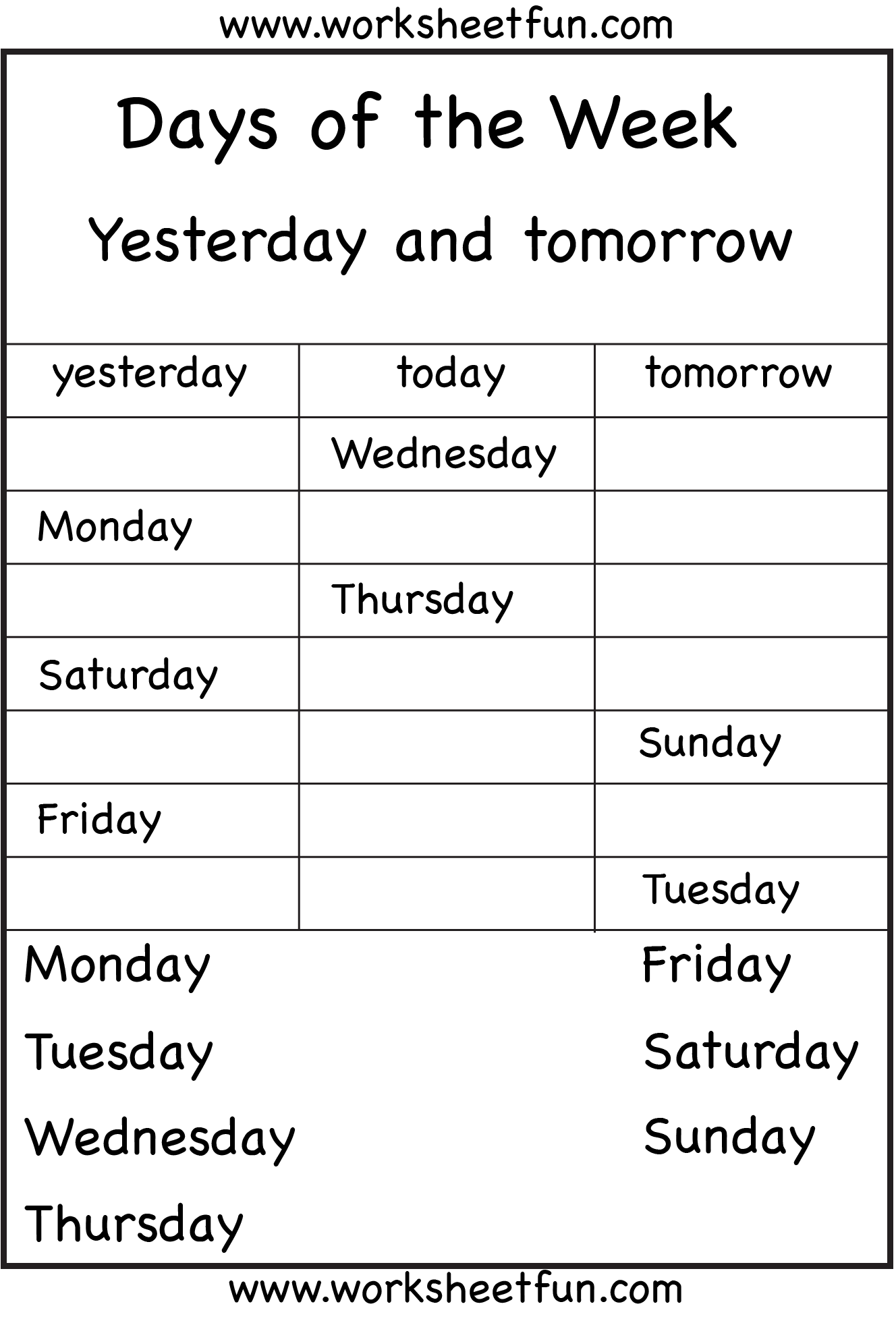days-of-the-week-yesterday-and-tomorrow-6-worksheets-free