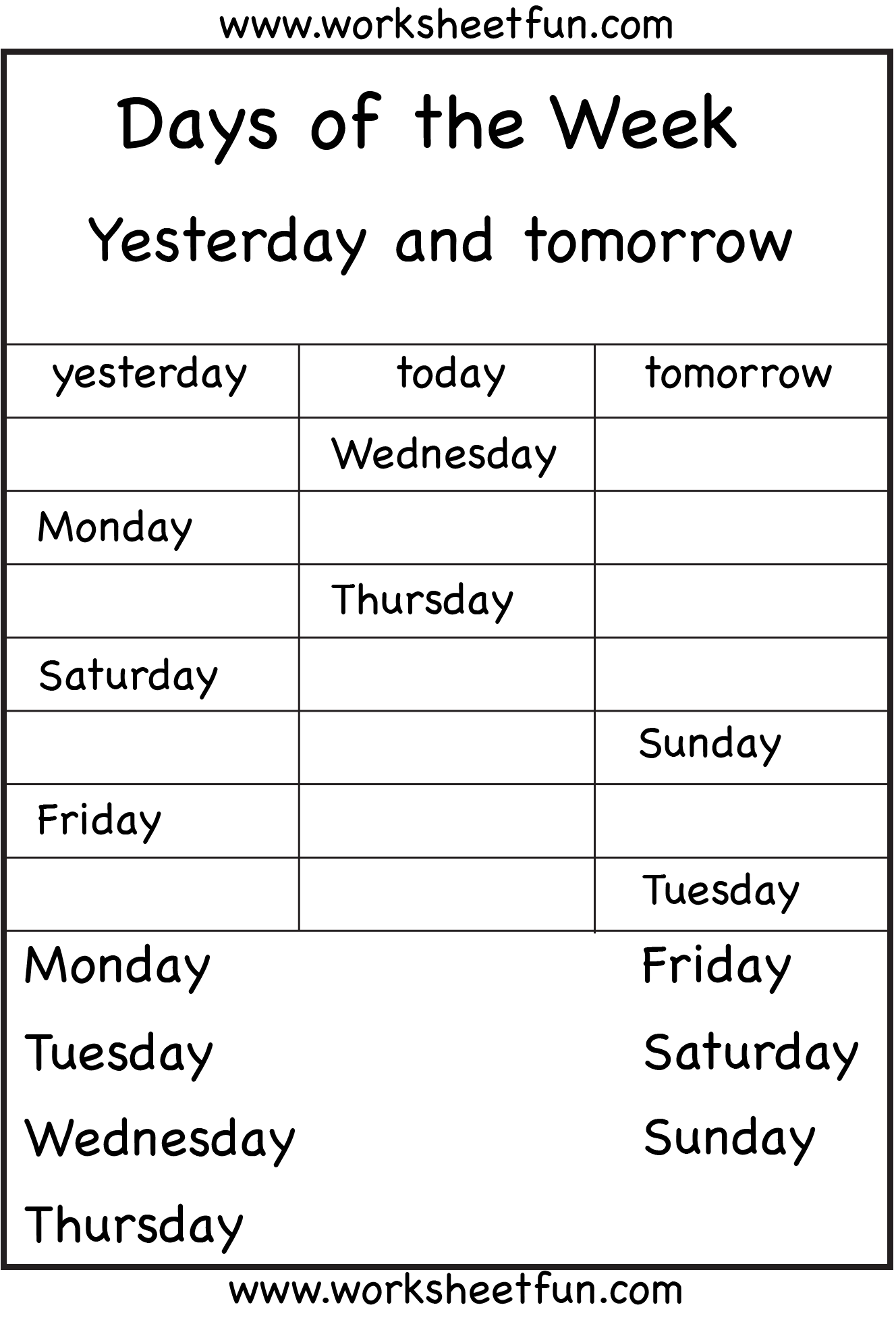 days-of-the-week-yesterday-and-tomorrow-6-worksheets-free