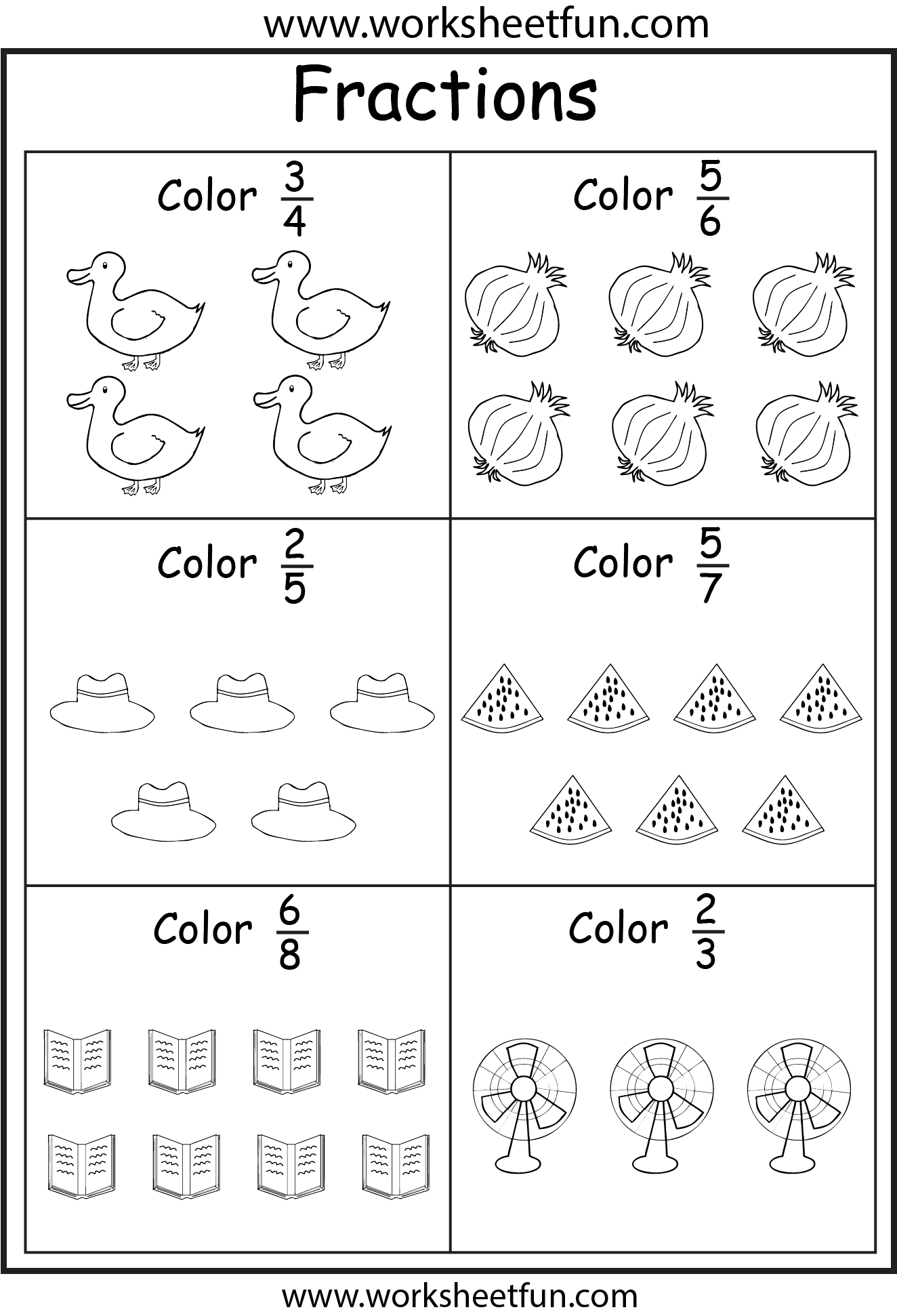 Coloring Fractions – 5 Worksheets / FREE Printable Worksheets