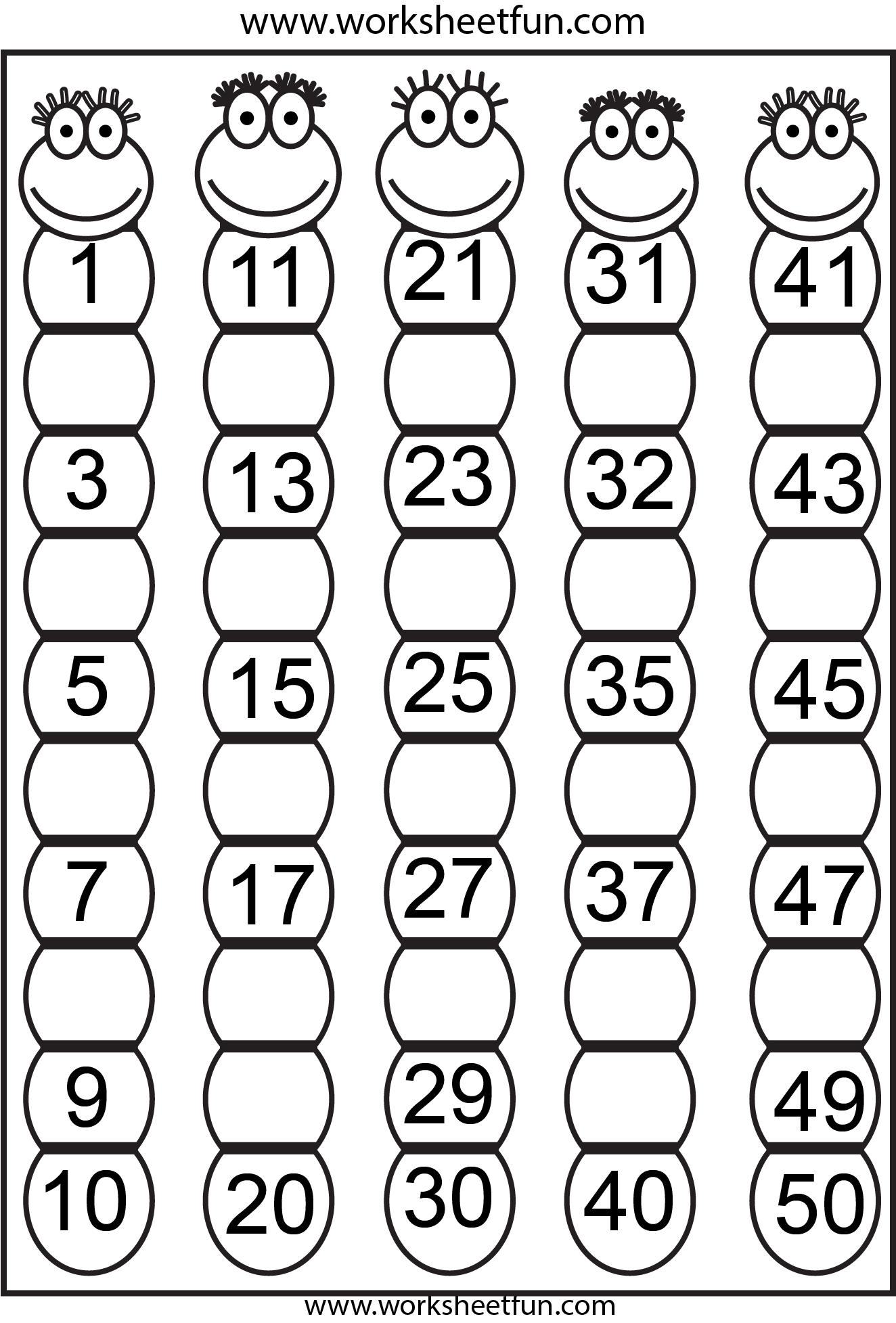 worksheets to 100 50 1 number up missing numbers  missing