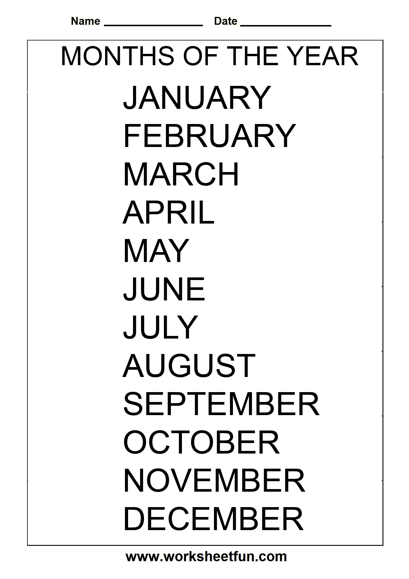 Months Of The Year Worksheet Free