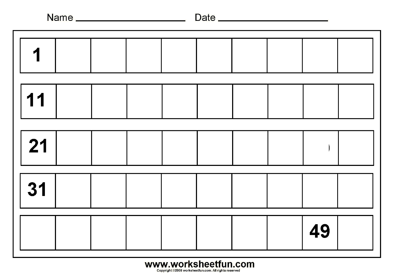 Free Printable Number Chart 1 50