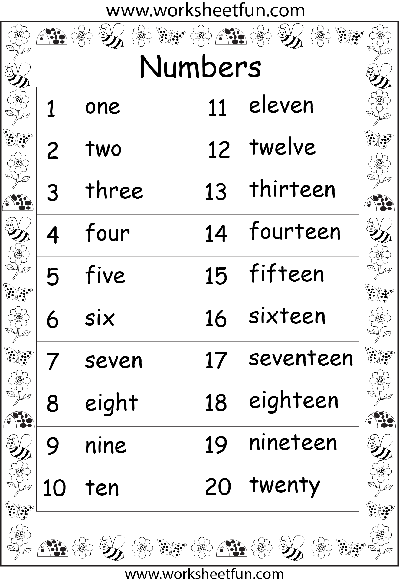 Number Chart 1-20 / FREE Printable Worksheets – Worksheetfun