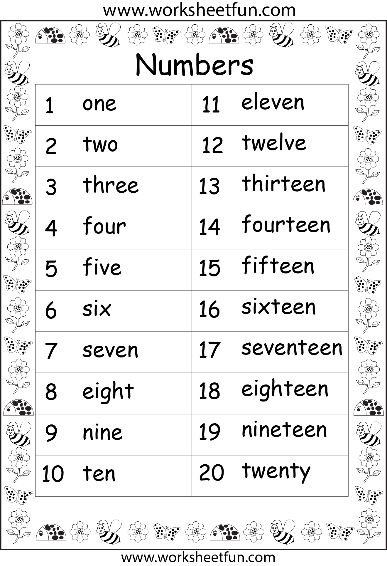 Number Chart 1-20 / FREE Printable Worksheets – Worksheetfun