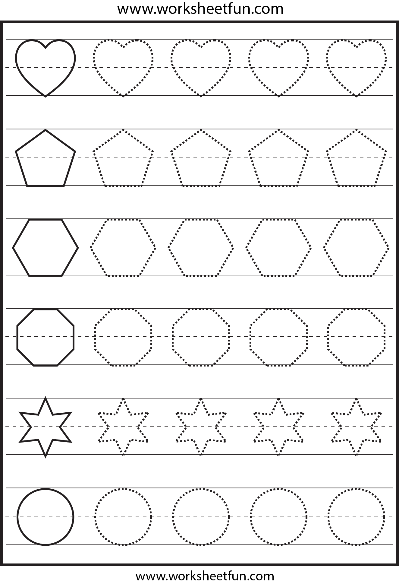 Shape tracing – 1 Worksheet / FREE Printable Worksheets – Worksheetfun