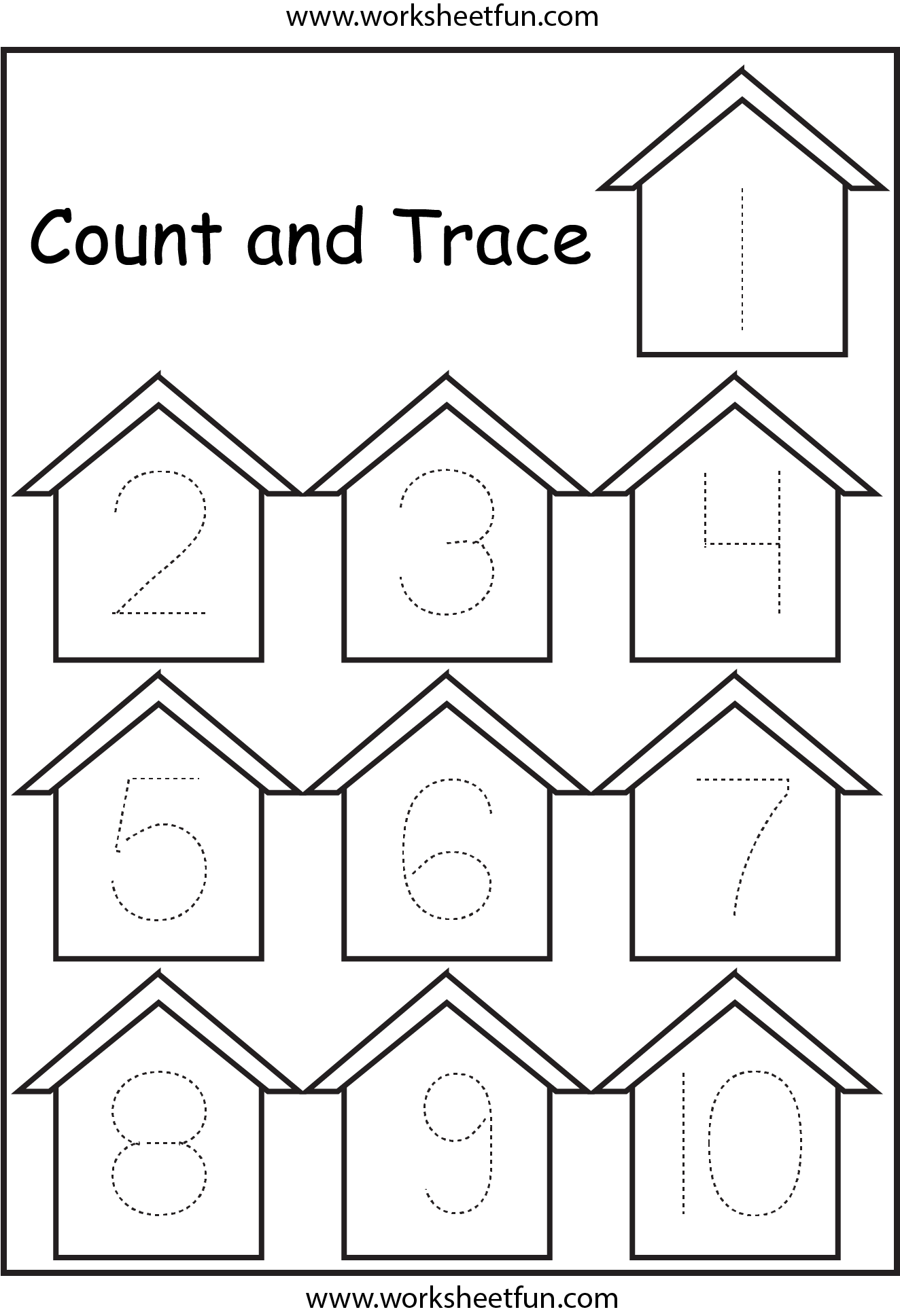 Tracing Start By The Point Worksheets Numbers 1 10