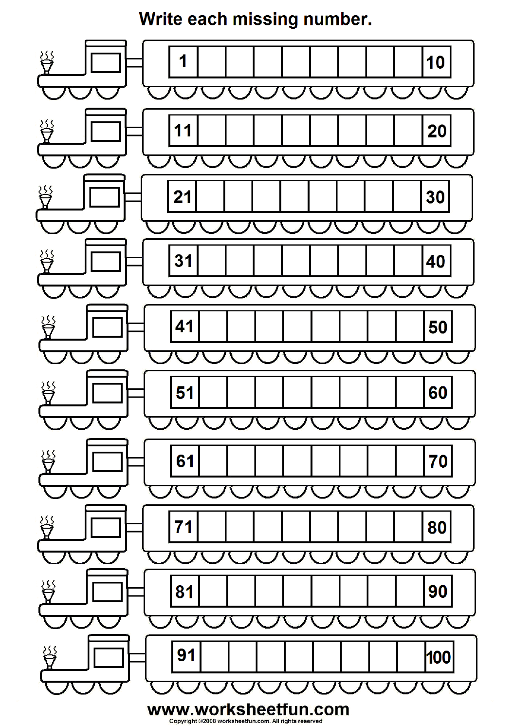 Missing numbers (1 – 100) – 6 Worksheets / FREE Printable Worksheets