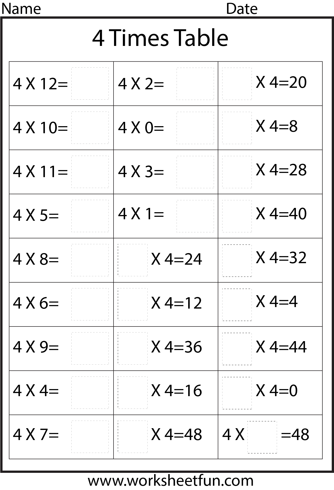 Timed Multiplication Worksheets 4
