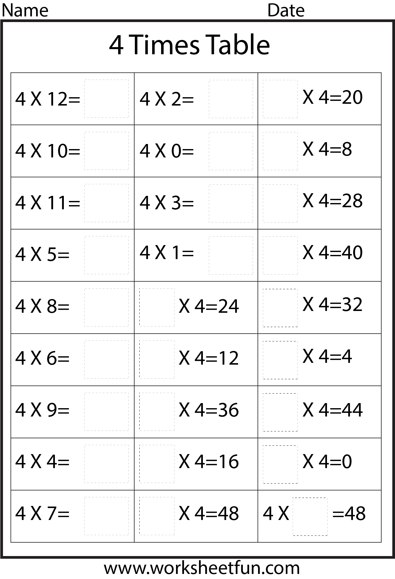 Timed Multiplication Worksheets 4