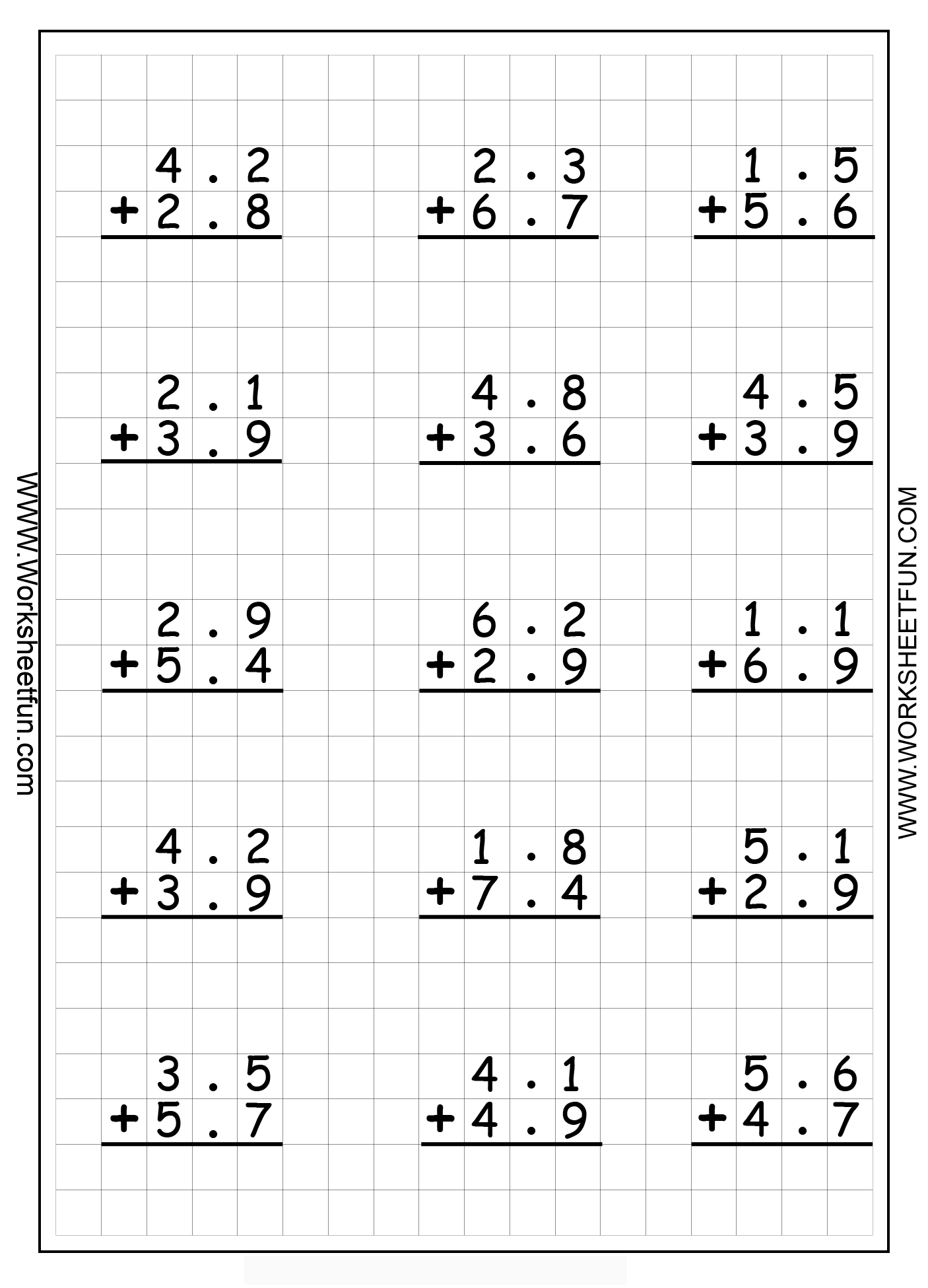 Decimal Addition – Regrouping – 5 Worksheets / FREE Printable