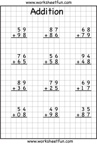 2 Digit Addition With Regrouping – Carrying – 5 Worksheets / FREE