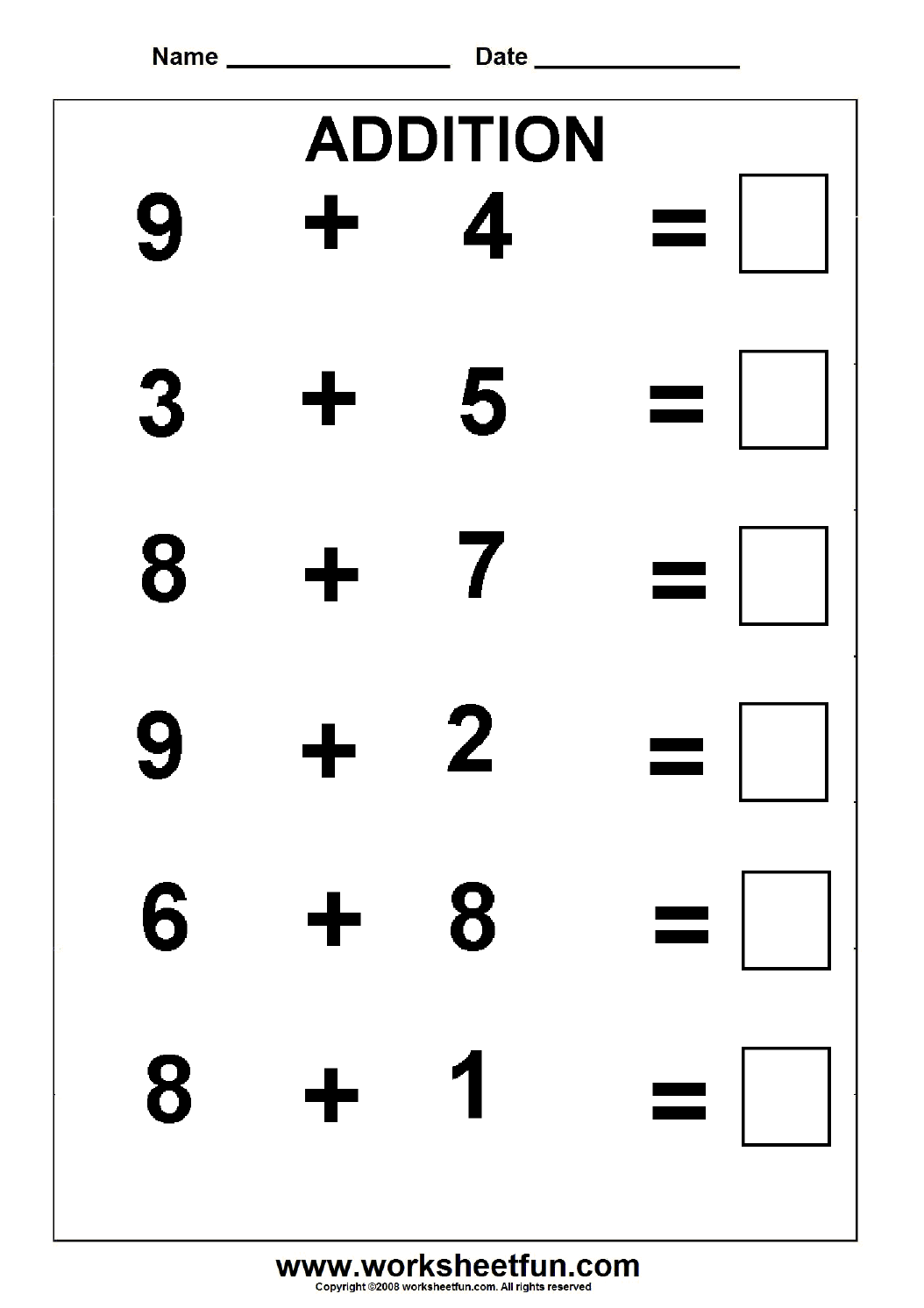 Beginner Addition – 5 Kindergarten Addition Worksheets / FREE Printable