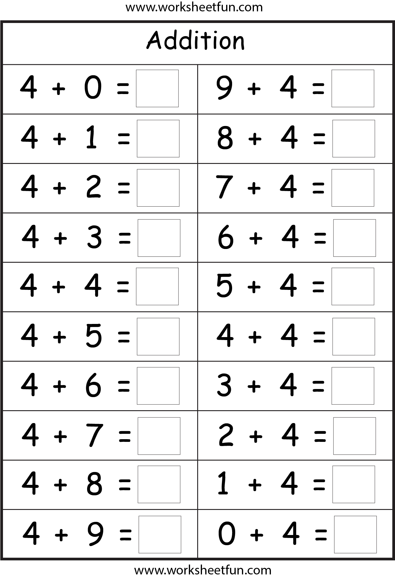 Addition Doubles Facts Worksheet