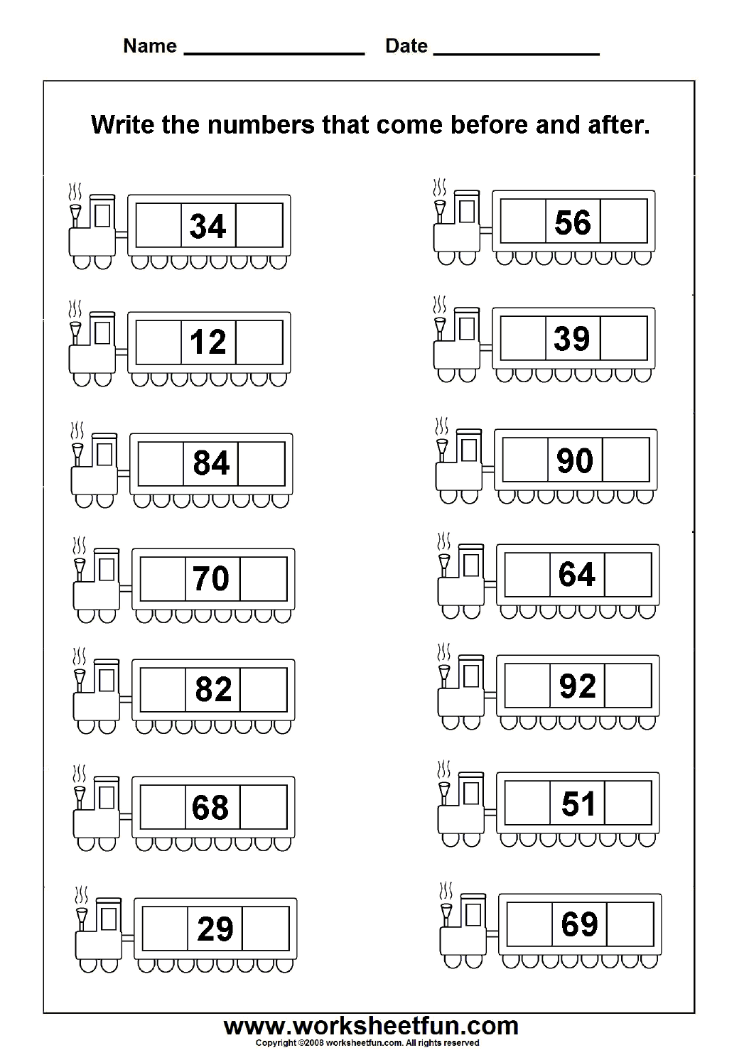 Writing Numbers Before And After Worksheets