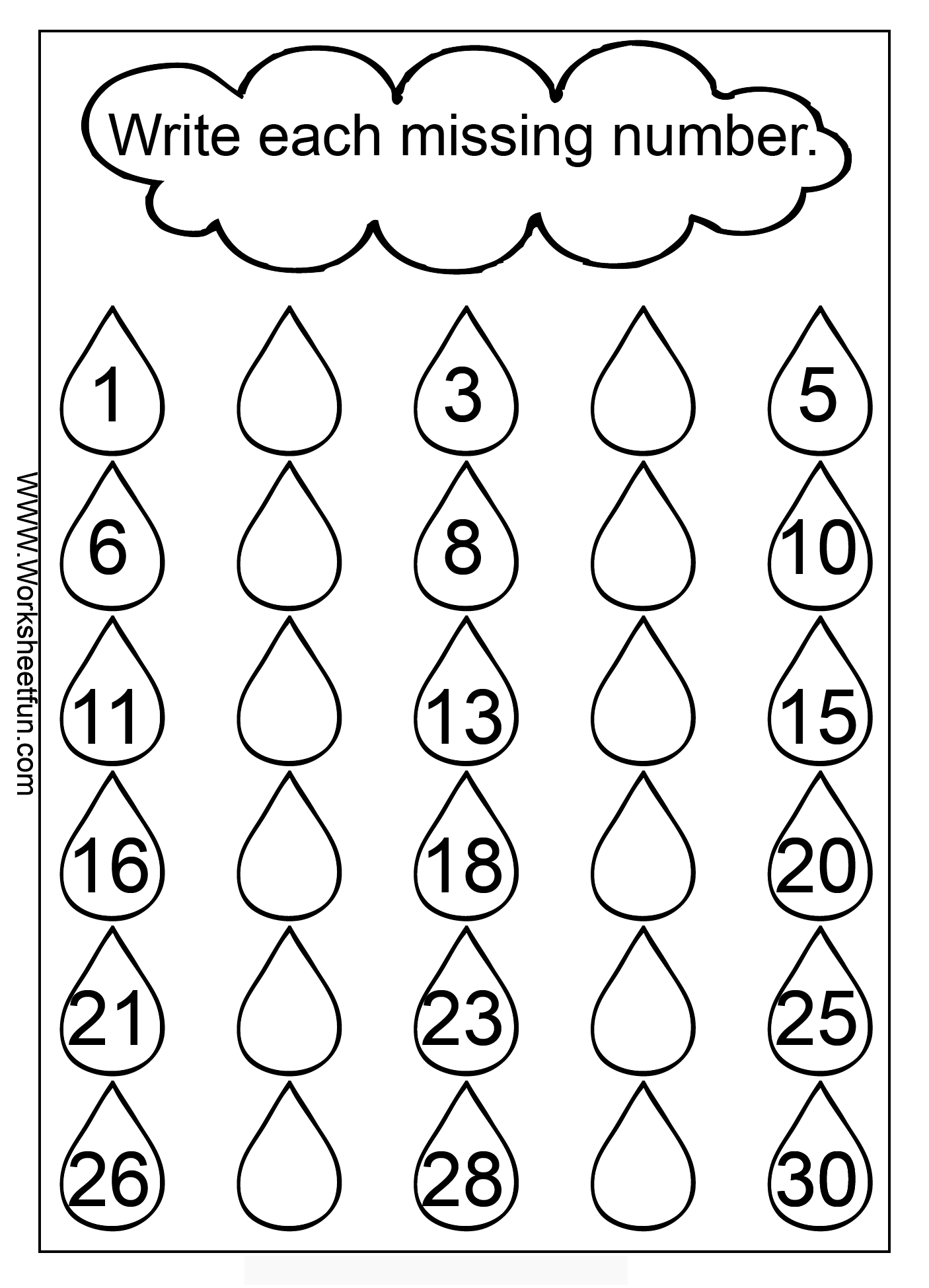 Filling The Missing Numbers Worksheets