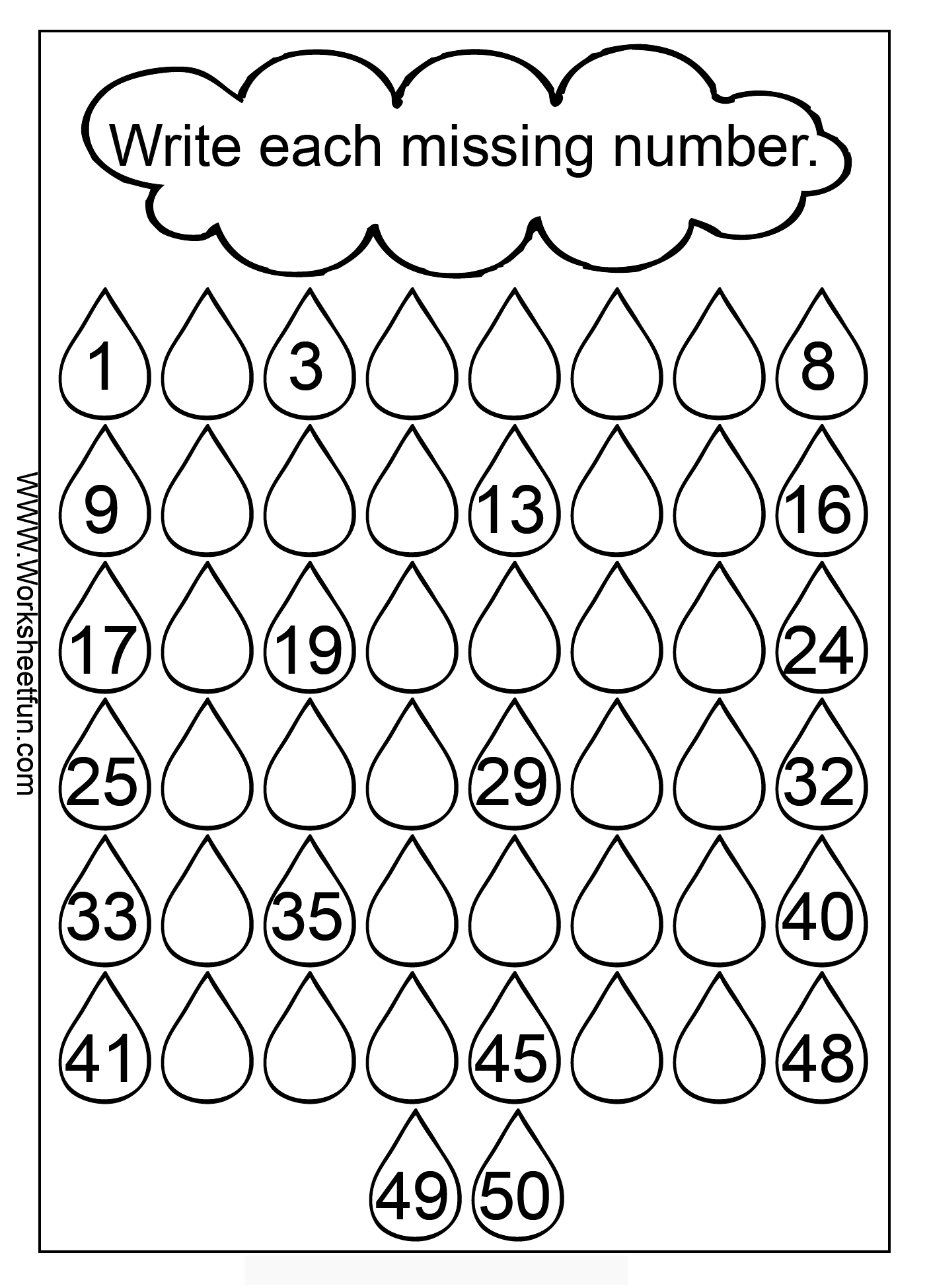 Missing Numbers Worksheet