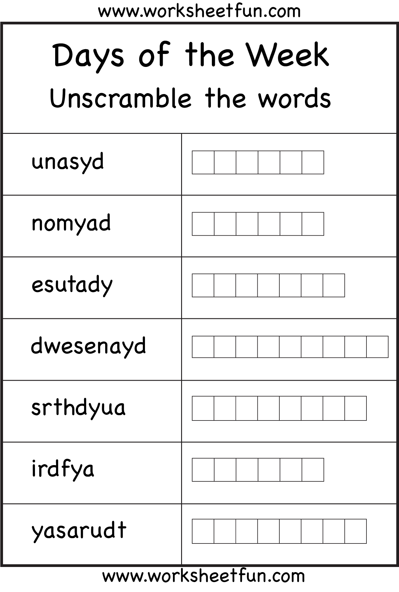 Days of the Week Worksheets 1ª Eval.