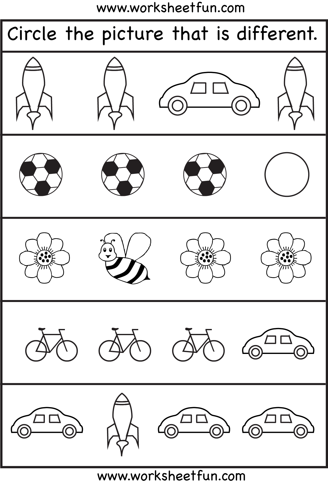 Circle the picture that is different – 4 Worksheets / FREE Printable