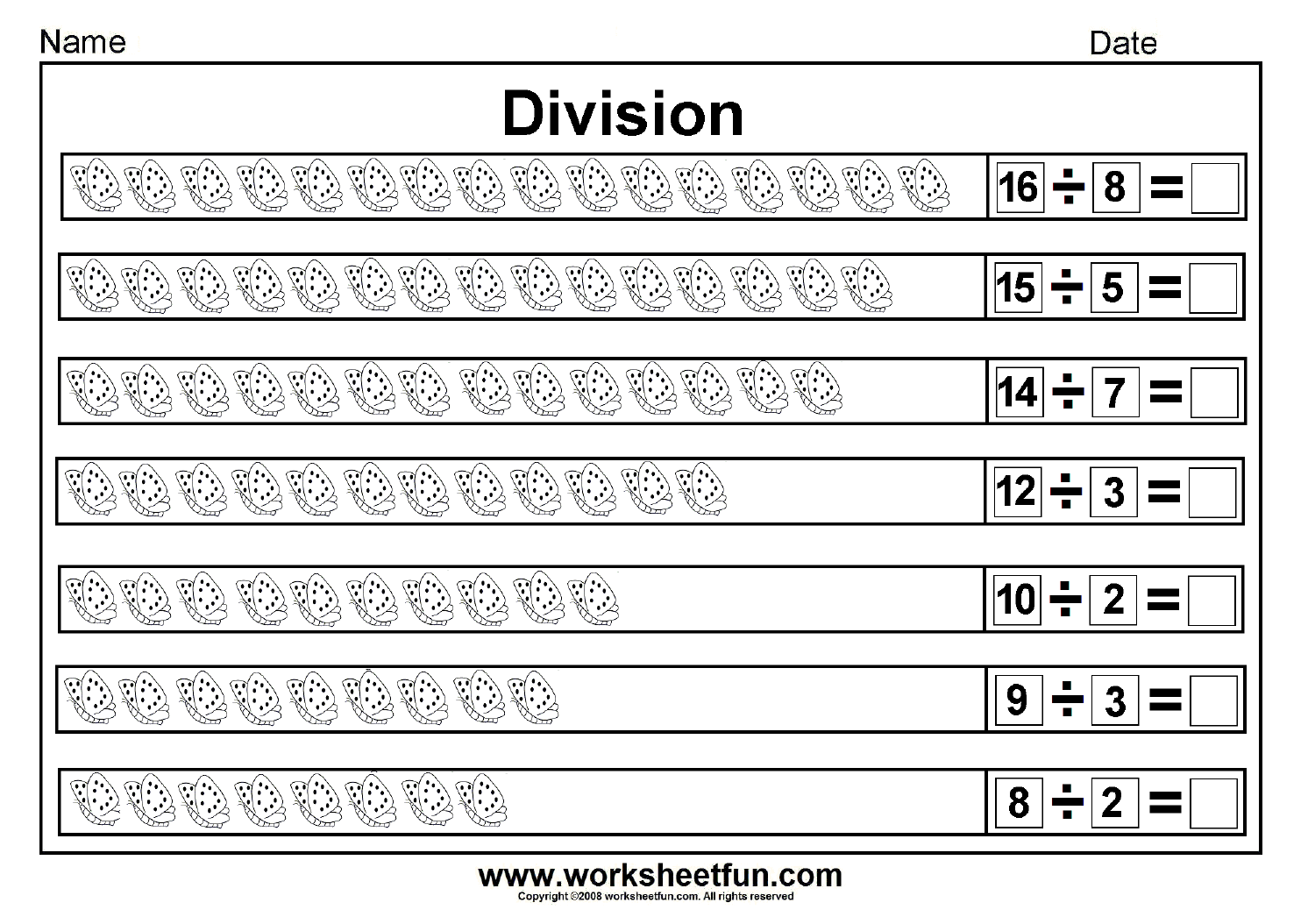 Division – Sharing Equally – Picture Division – 14 Worksheets / FREE