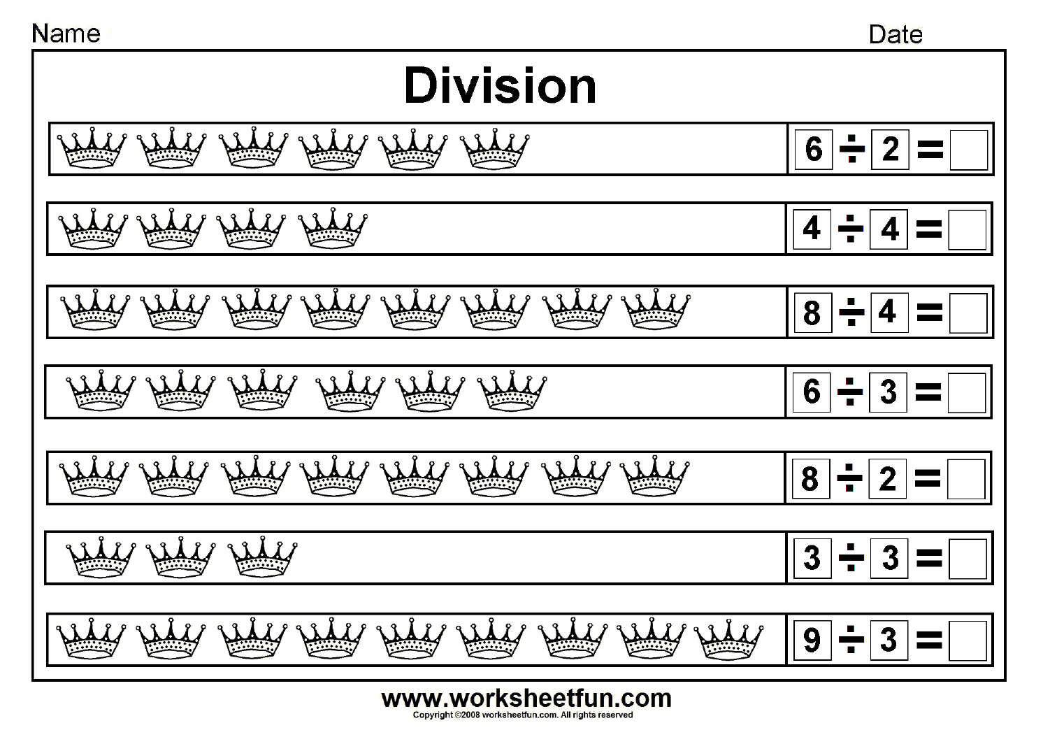 Division – Sharing Equally – Picture Division – 14 Worksheets / FREE