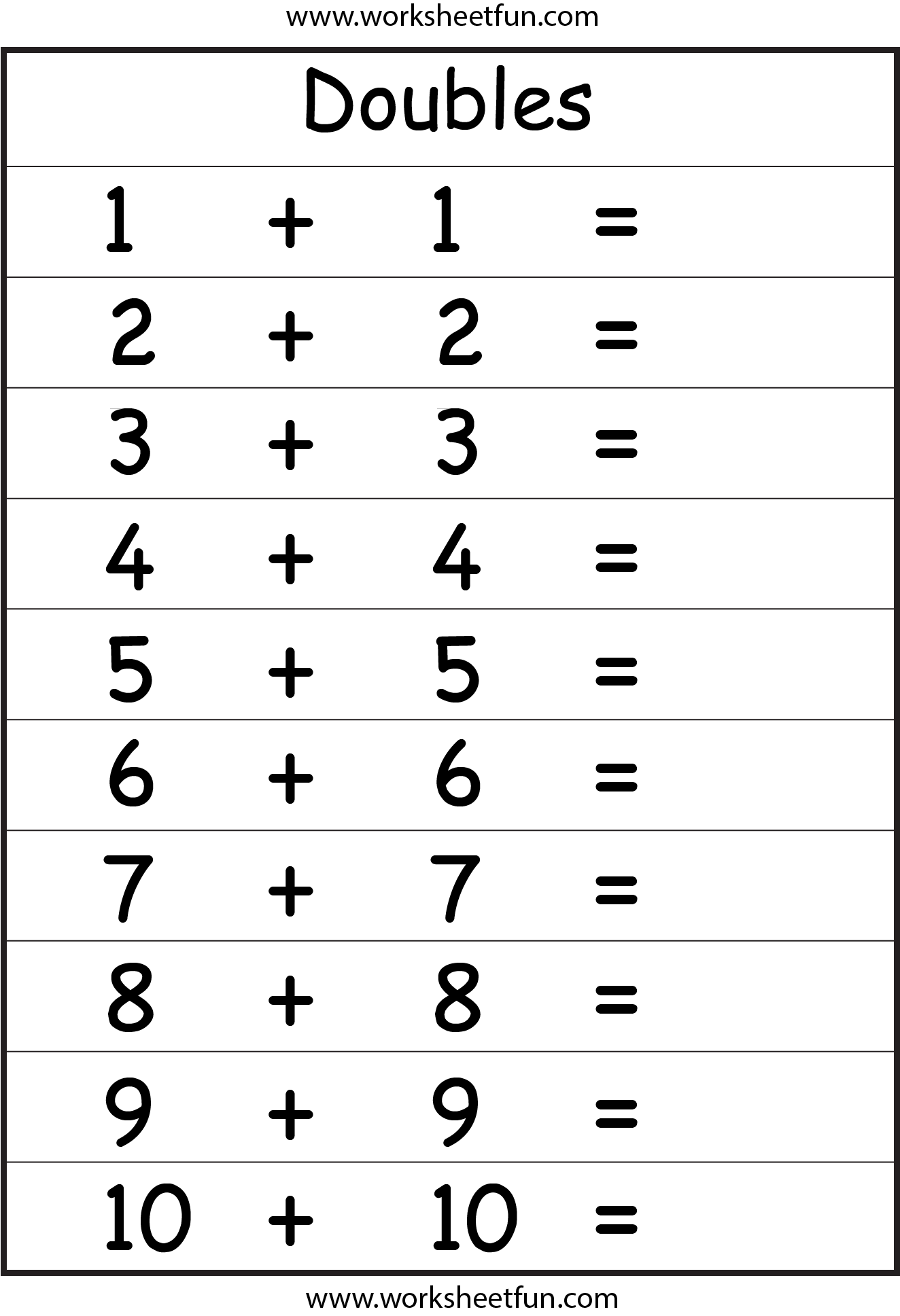 Addition – Doubles – Worksheet / FREE Printable Worksheets – Worksheetfun