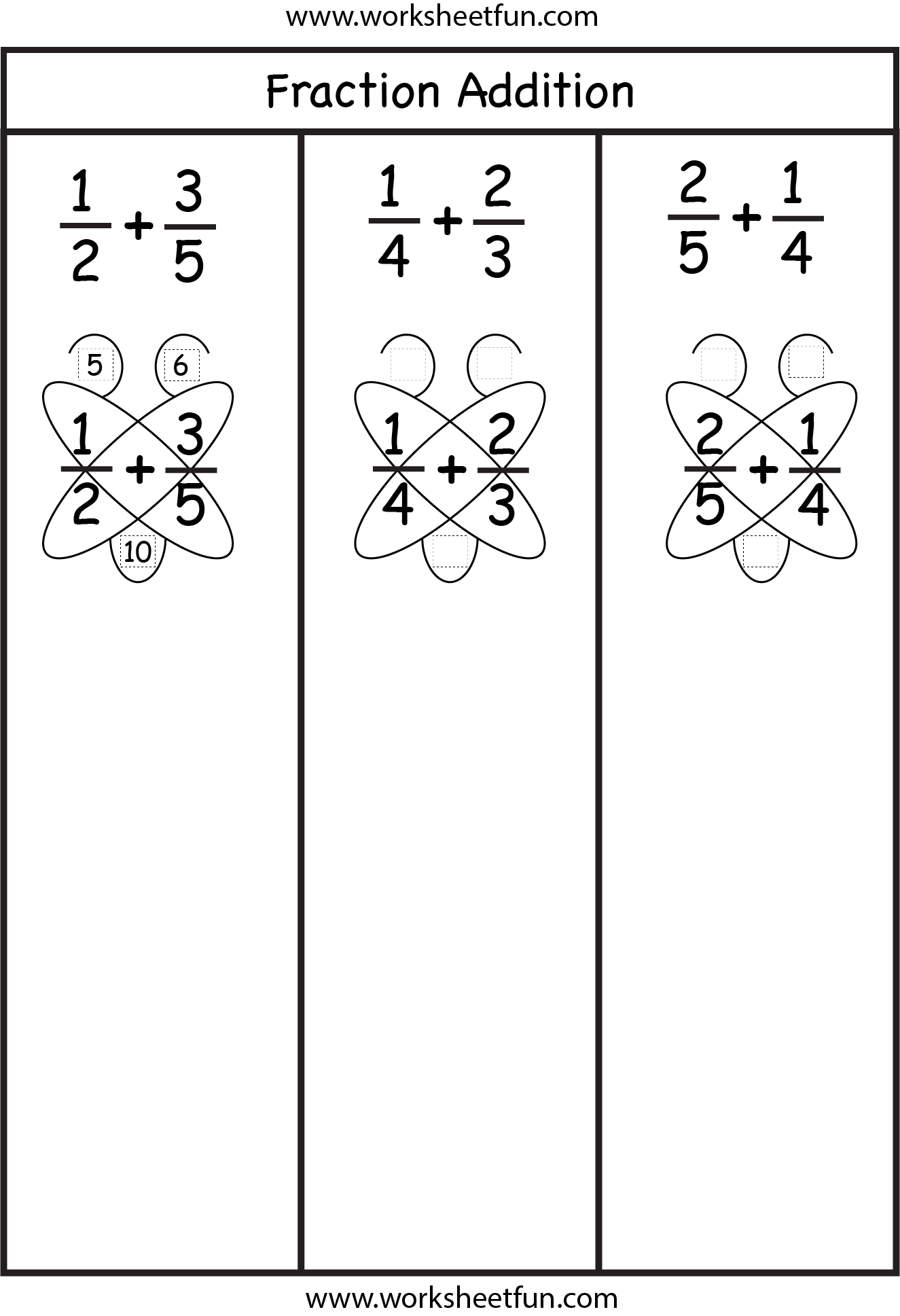 Fraction Addition – Butterfly Method / FREE Printable Worksheets