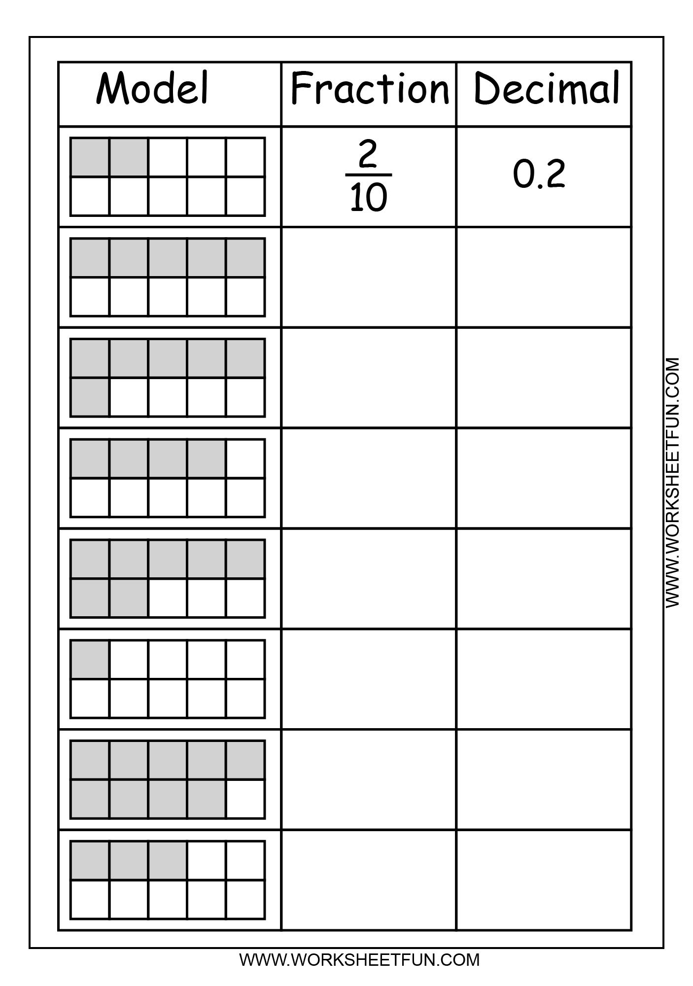 Model – Fraction – Decimal – 2 Worksheets / FREE Printable Worksheets