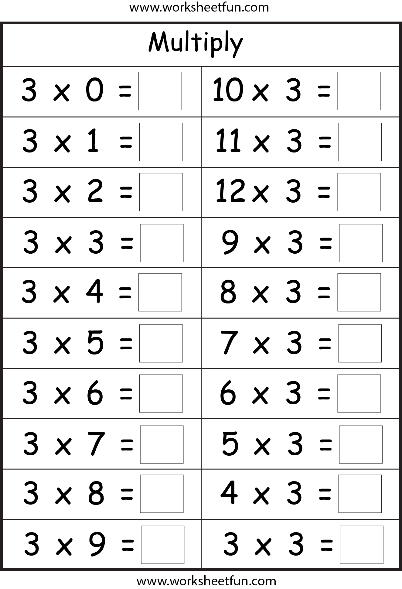 Learning Multiplication Facts Printable Worksheets Grade 4