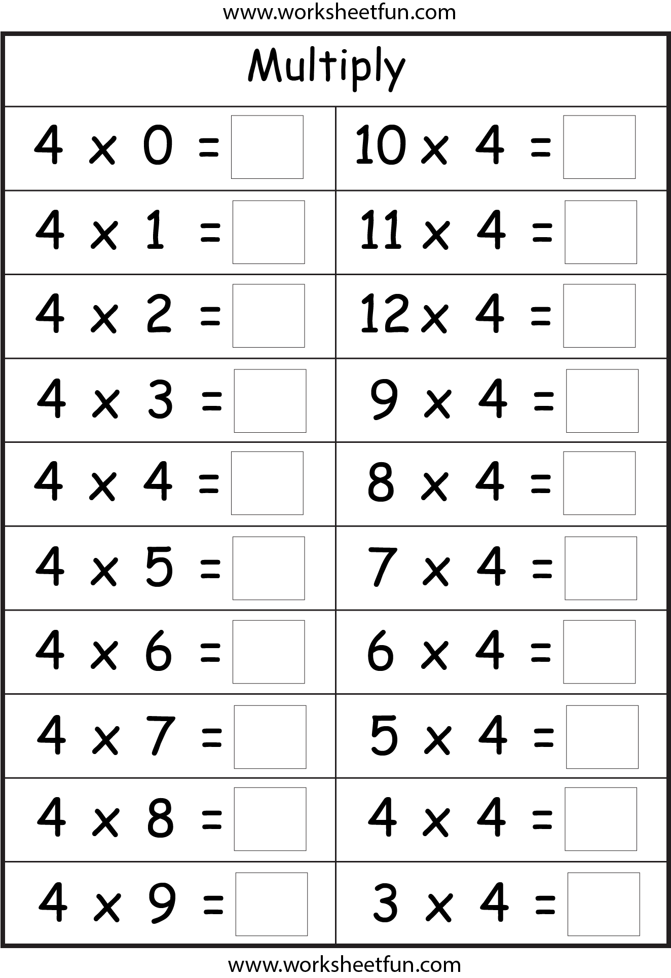 Multiplication Facts Worksheets By Numbers