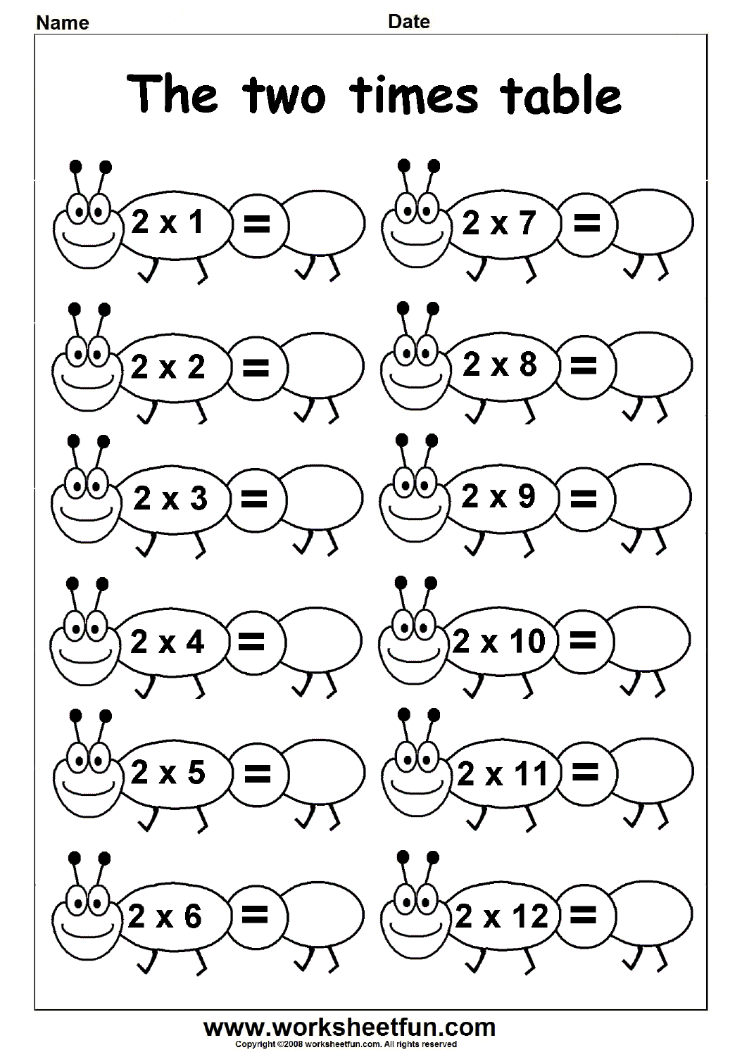 Multiplication Times Tables Worksheets 2, 3, 4, 5, 6 & 7 Times Tables