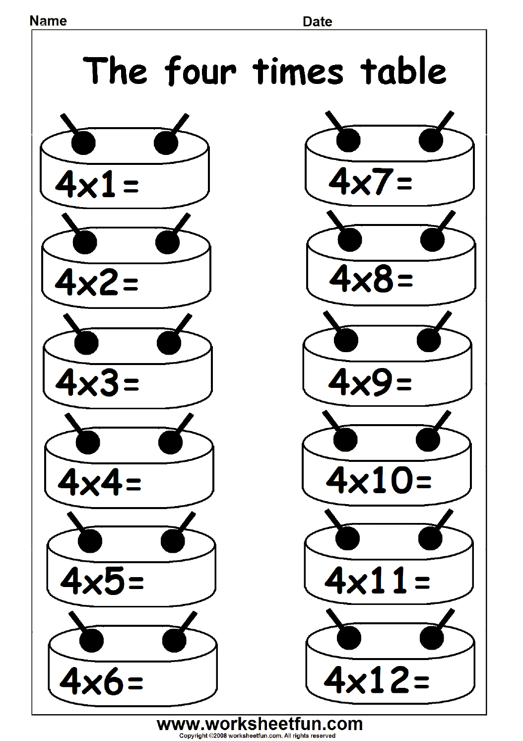 Multiplication Times Tables Worksheets 2 3 4 6 7 8 9 12 13