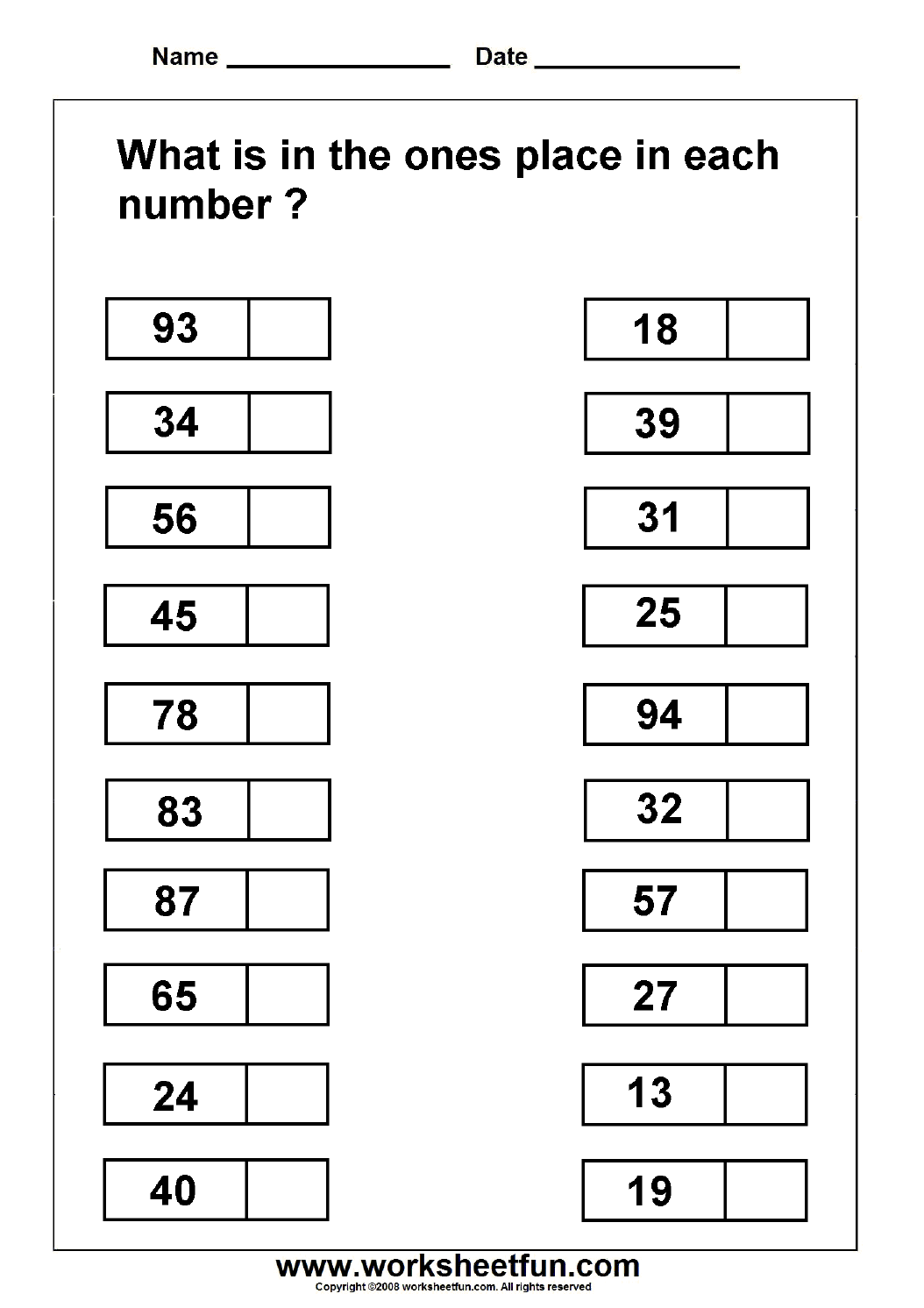 Ones Place Value – 2 Worksheets / FREE Printable ...