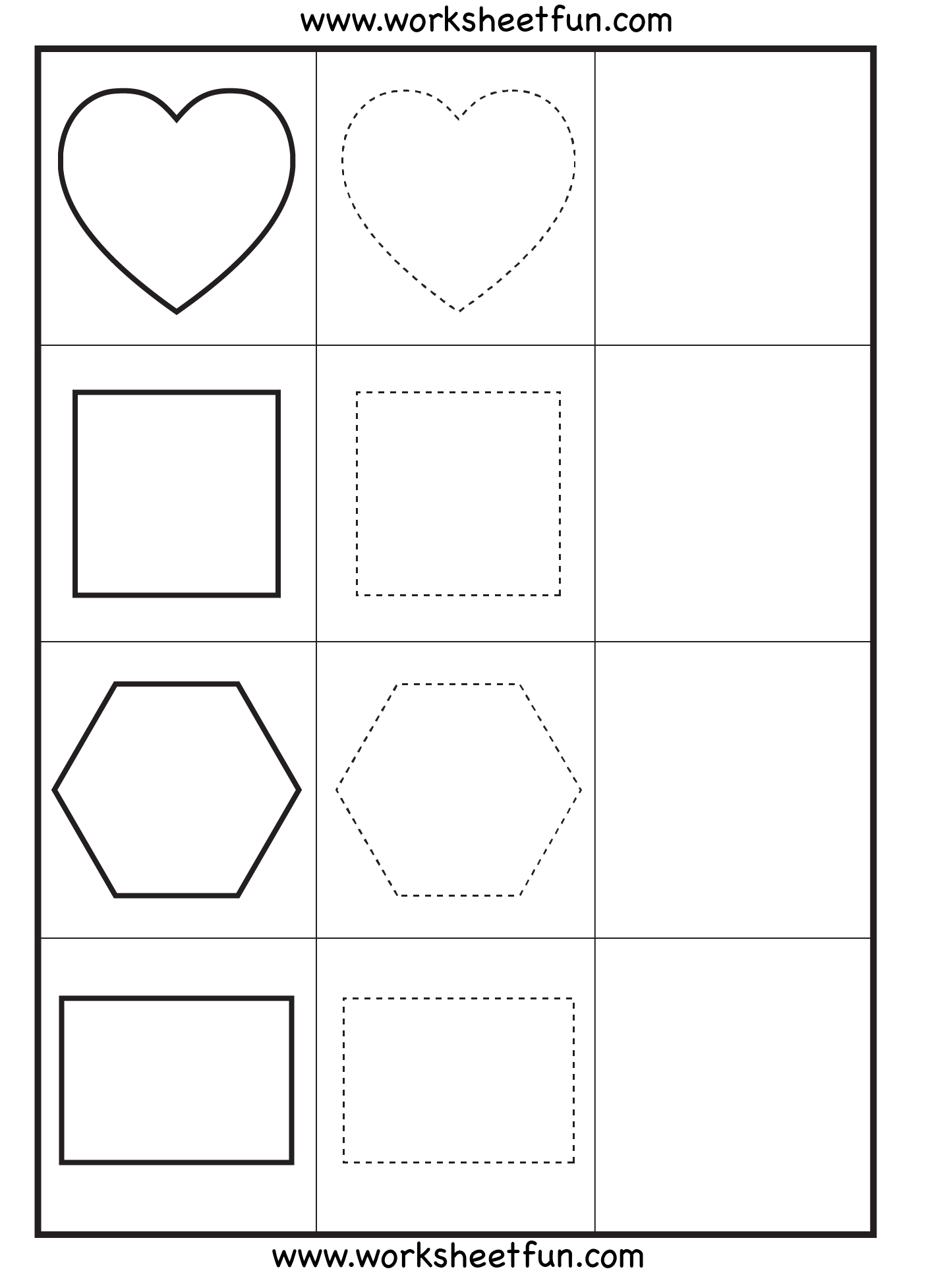 Shape Tracing – 3 Worksheets / FREE Printable Worksheets – Worksheetfun