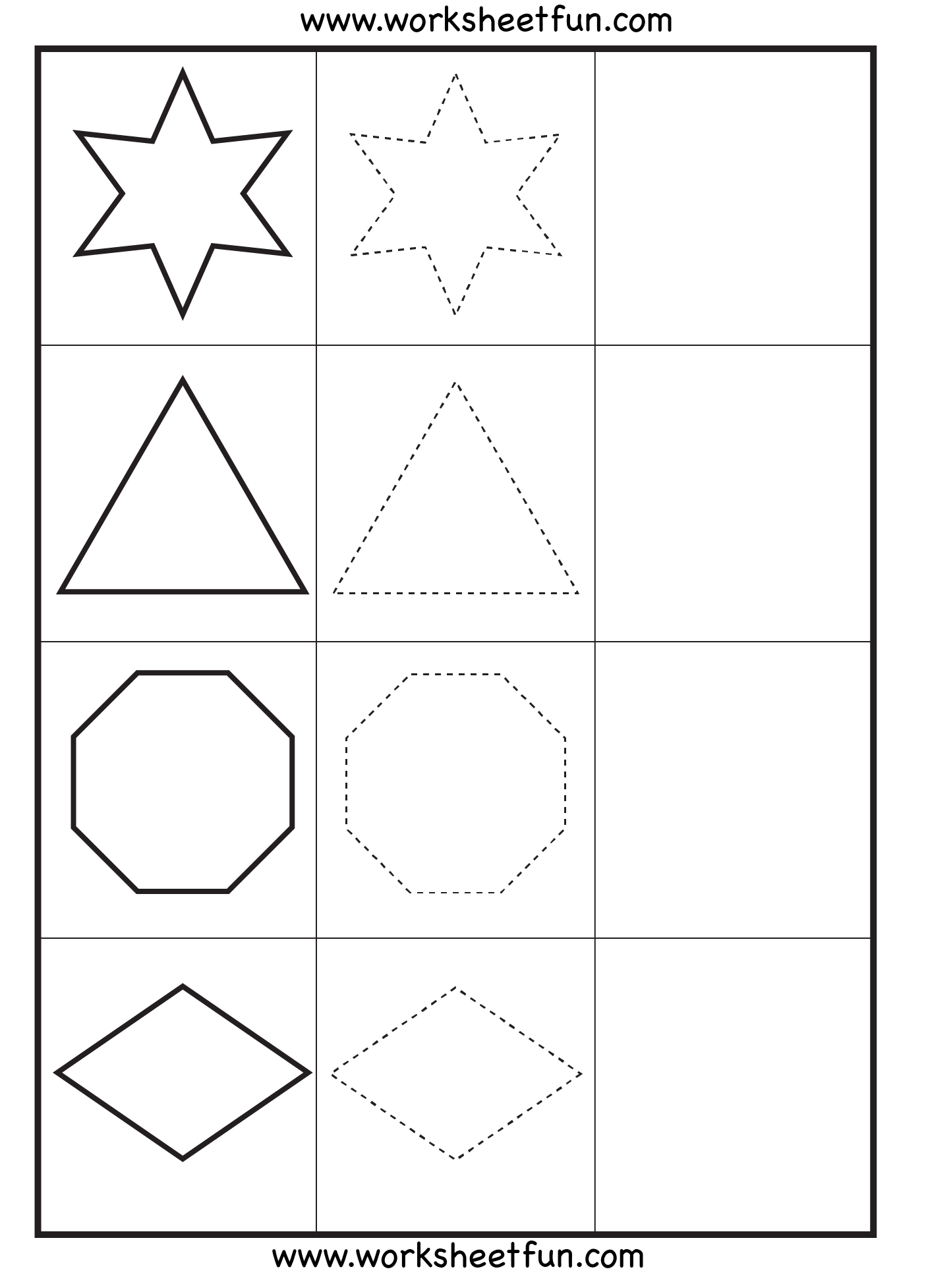 Shape Tracing – 3 Worksheets / FREE Printable Worksheets – Worksheetfun