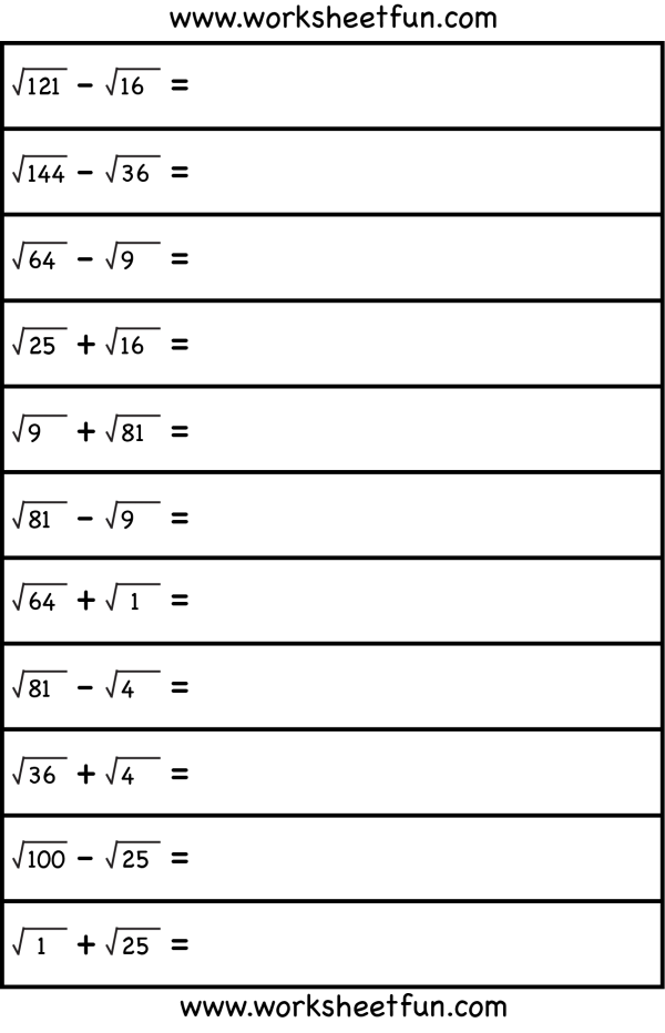 Adding & Subtracting Square Roots / FREE Printable Worksheets
