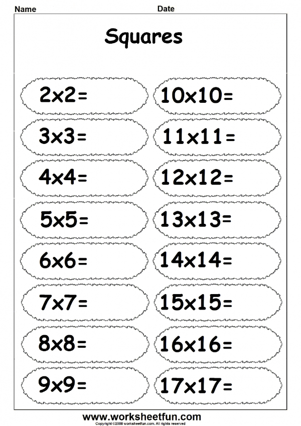 Math Square Numbers Worksheet
