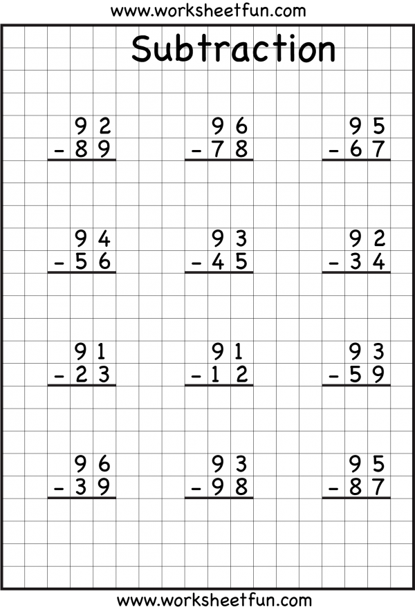2 Digit Borrow Subtraction – Regrouping – 4 Worksheets ...