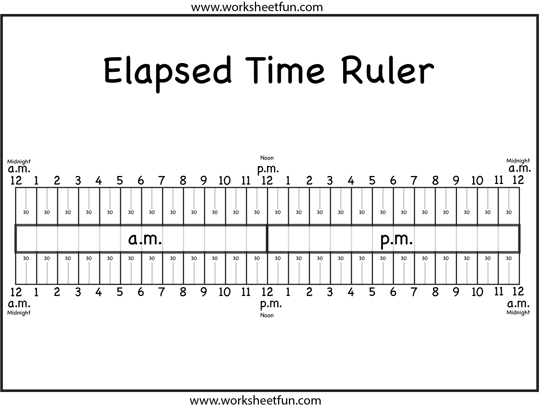 Level 2 – Elapsed Time Ruler – Six Worksheets / FREE Printable