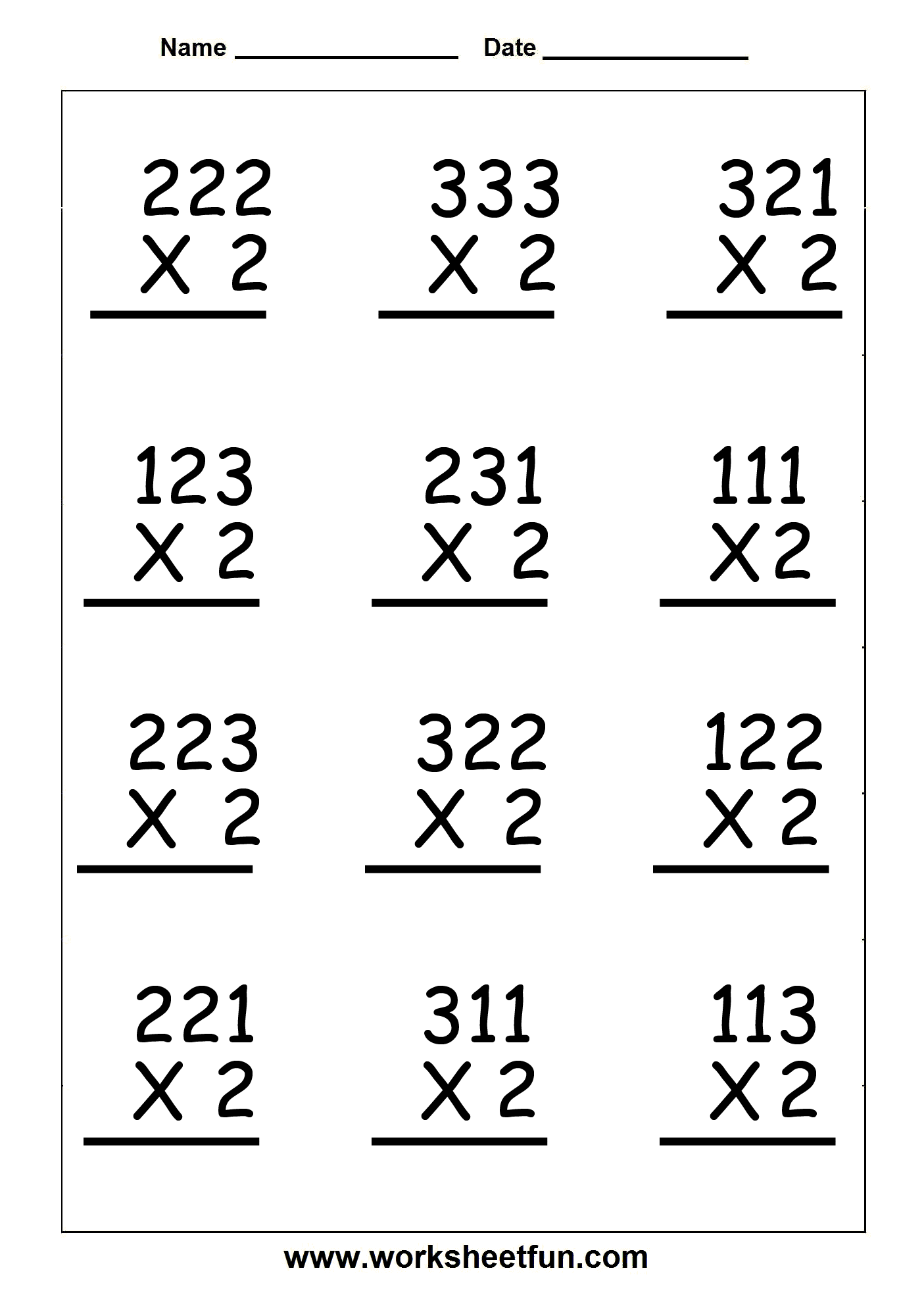 3 Digit Times 1 Digit Multiplication Worksheets