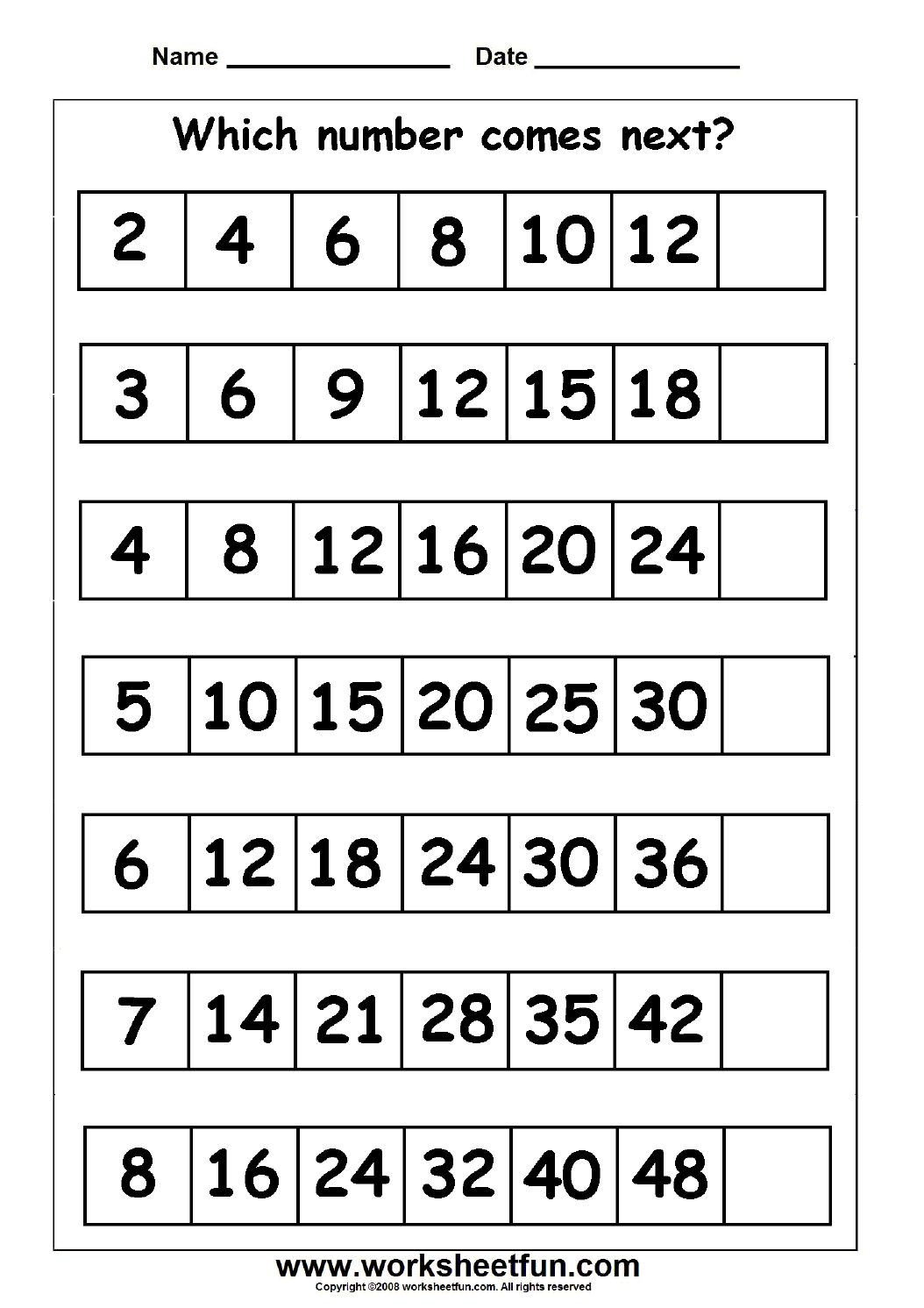 Skip Counting Missing Numbers Worksheets