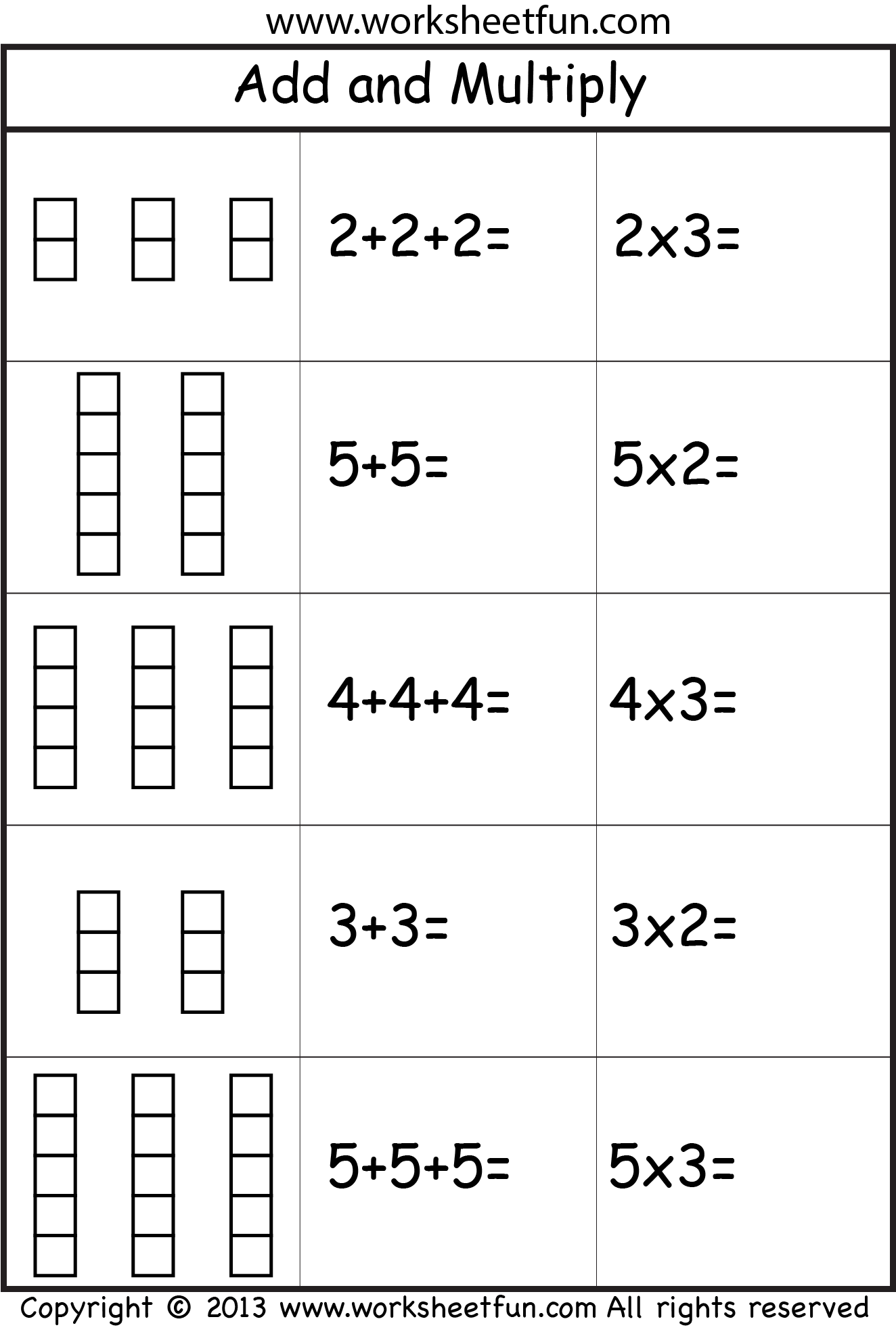 Repetitive Multiplication Worksheets