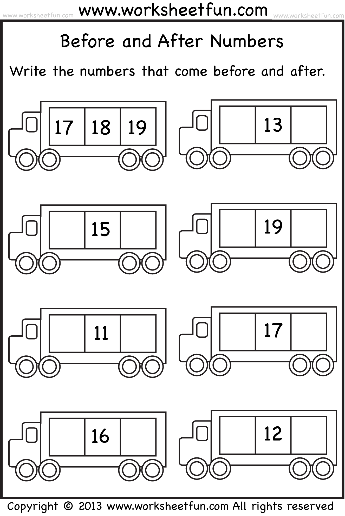 Kindergarten Worksheets Numbers Before And After