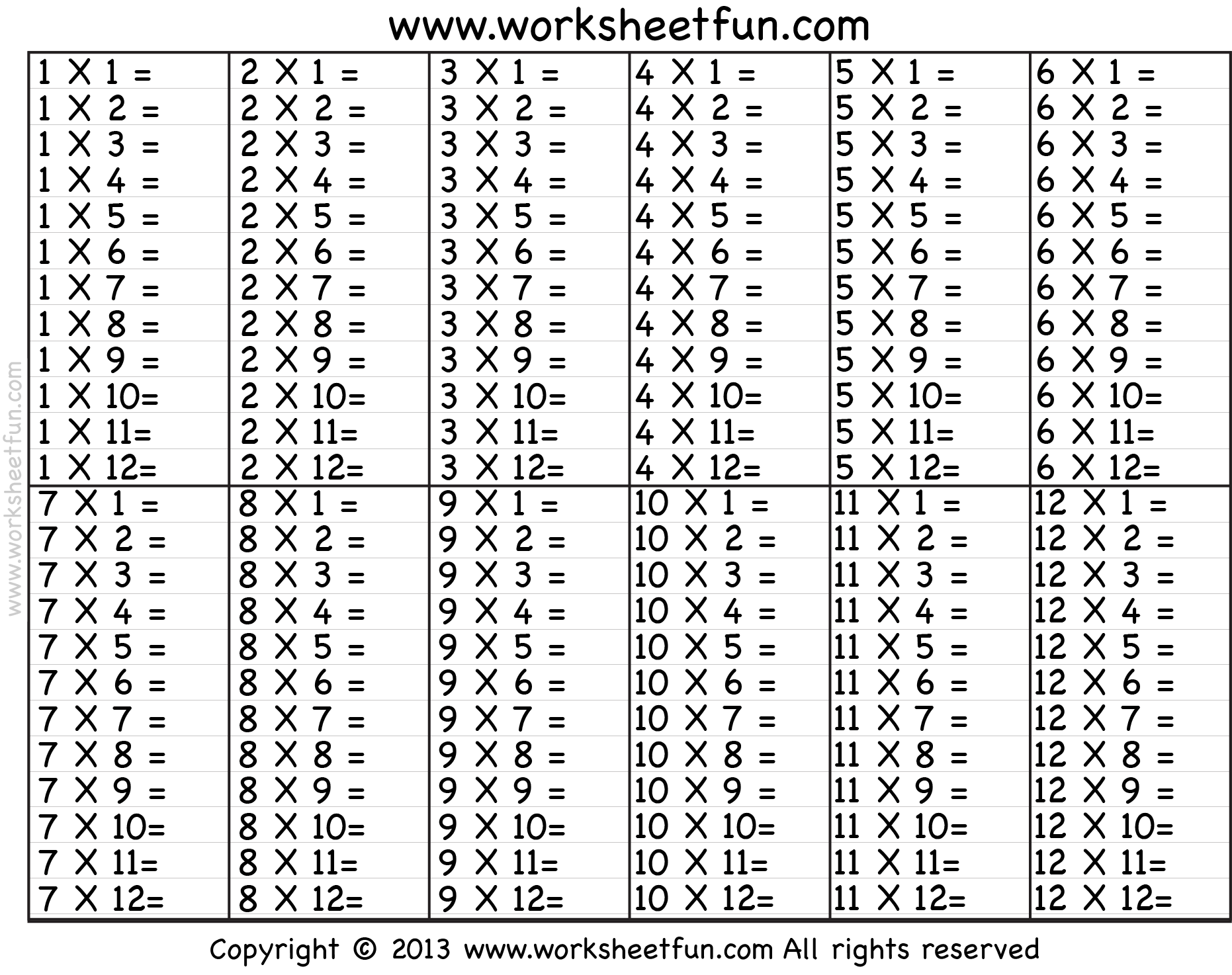 Multiplication Chart 1 10 Printable