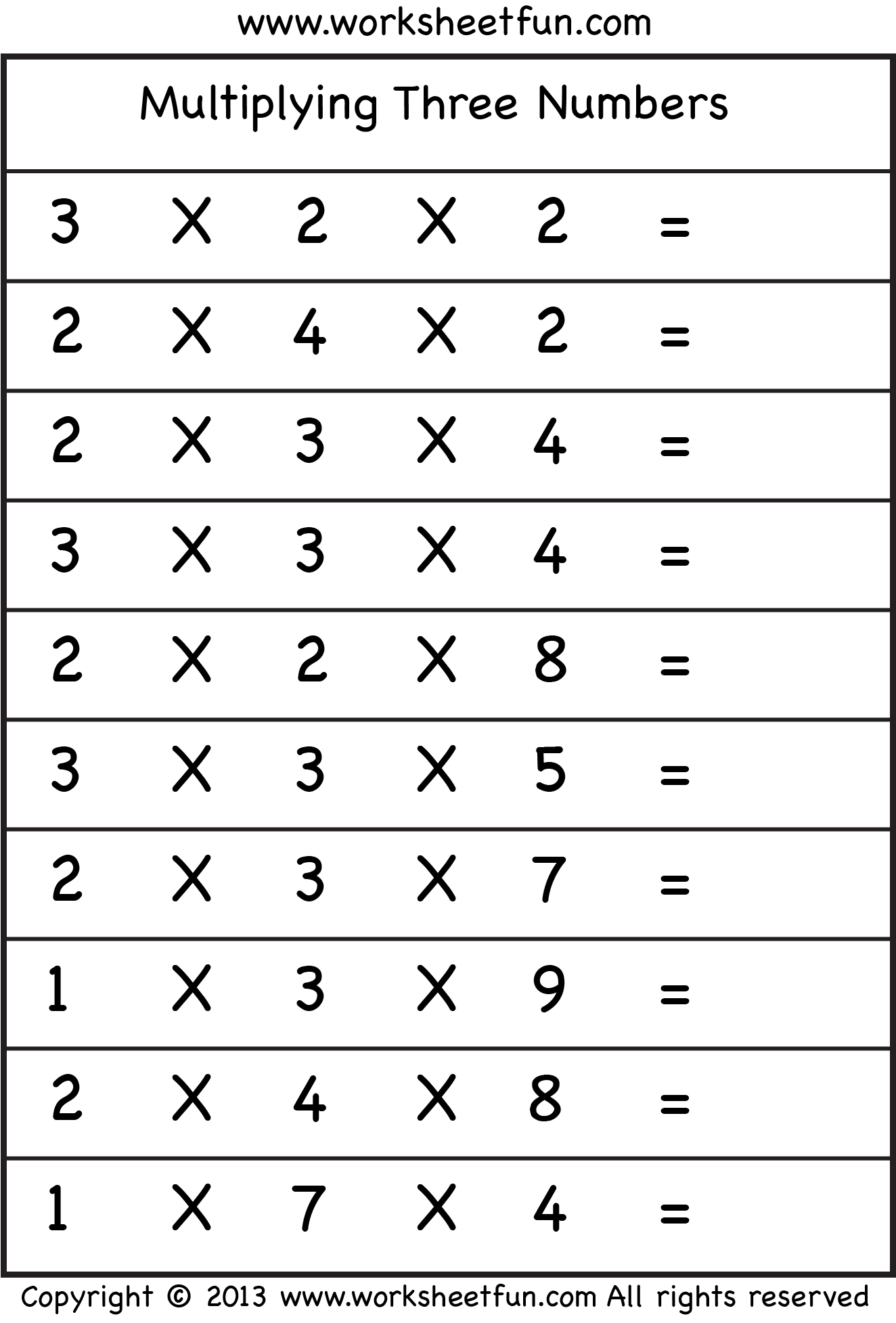 Multiplying 3 Numbers Three Worksheets FREE Printable Worksheets Worksheetfun