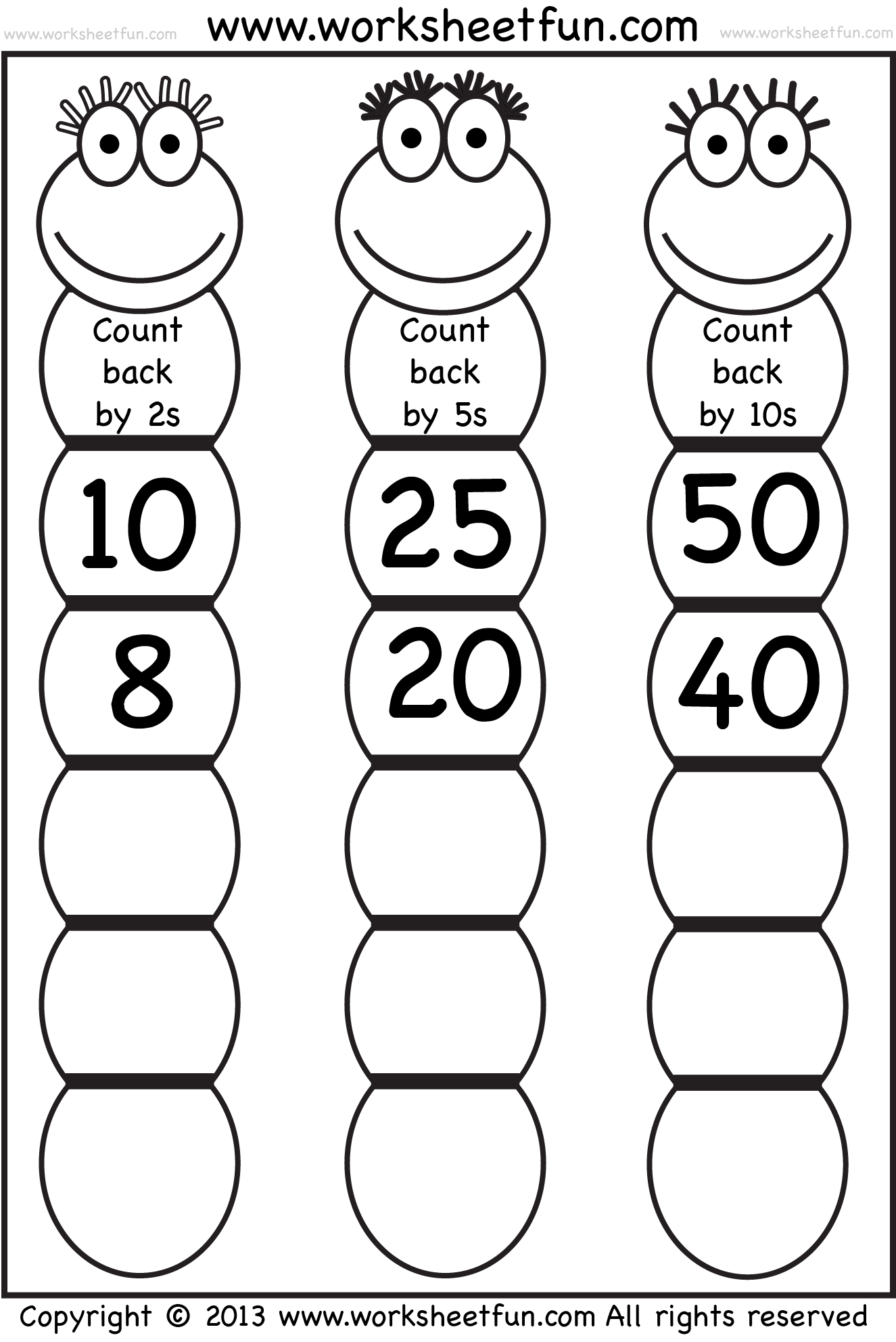 Skip Counting – Count Back by 22, 22 and 22 – Worksheet / FREE With Counting By 5s Worksheet