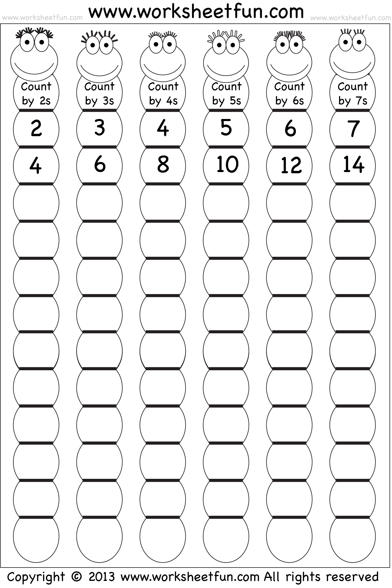 Skip Counting by 2, 3, 4, 5, 6 and 7 – Worksheet / FREE Printable