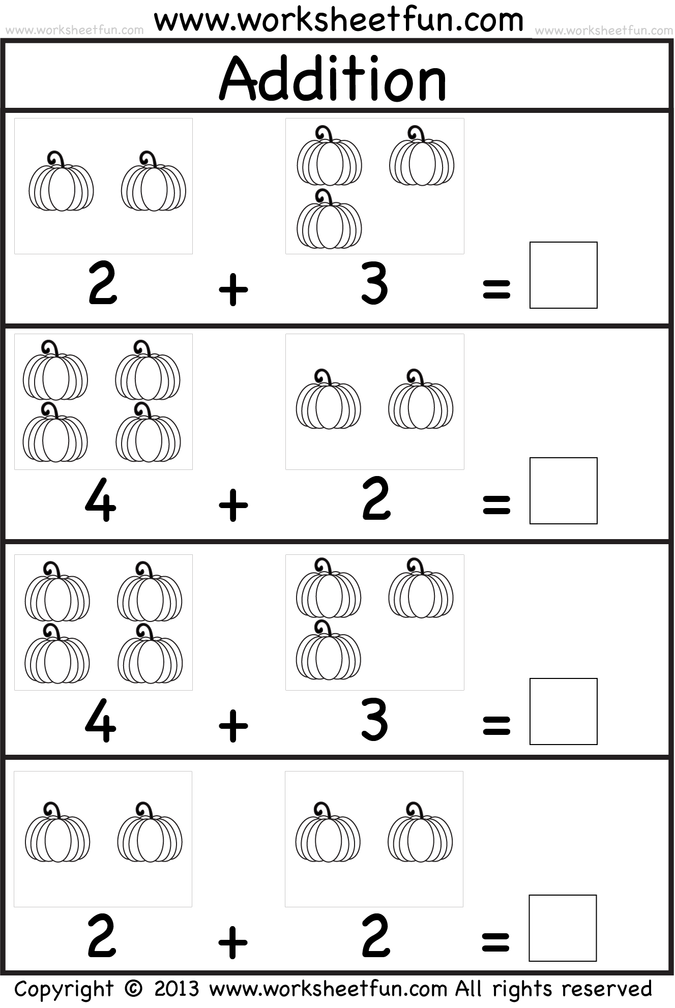 Pumpkin Picture Addition – Kindergarten Addition Worksheet / FREE