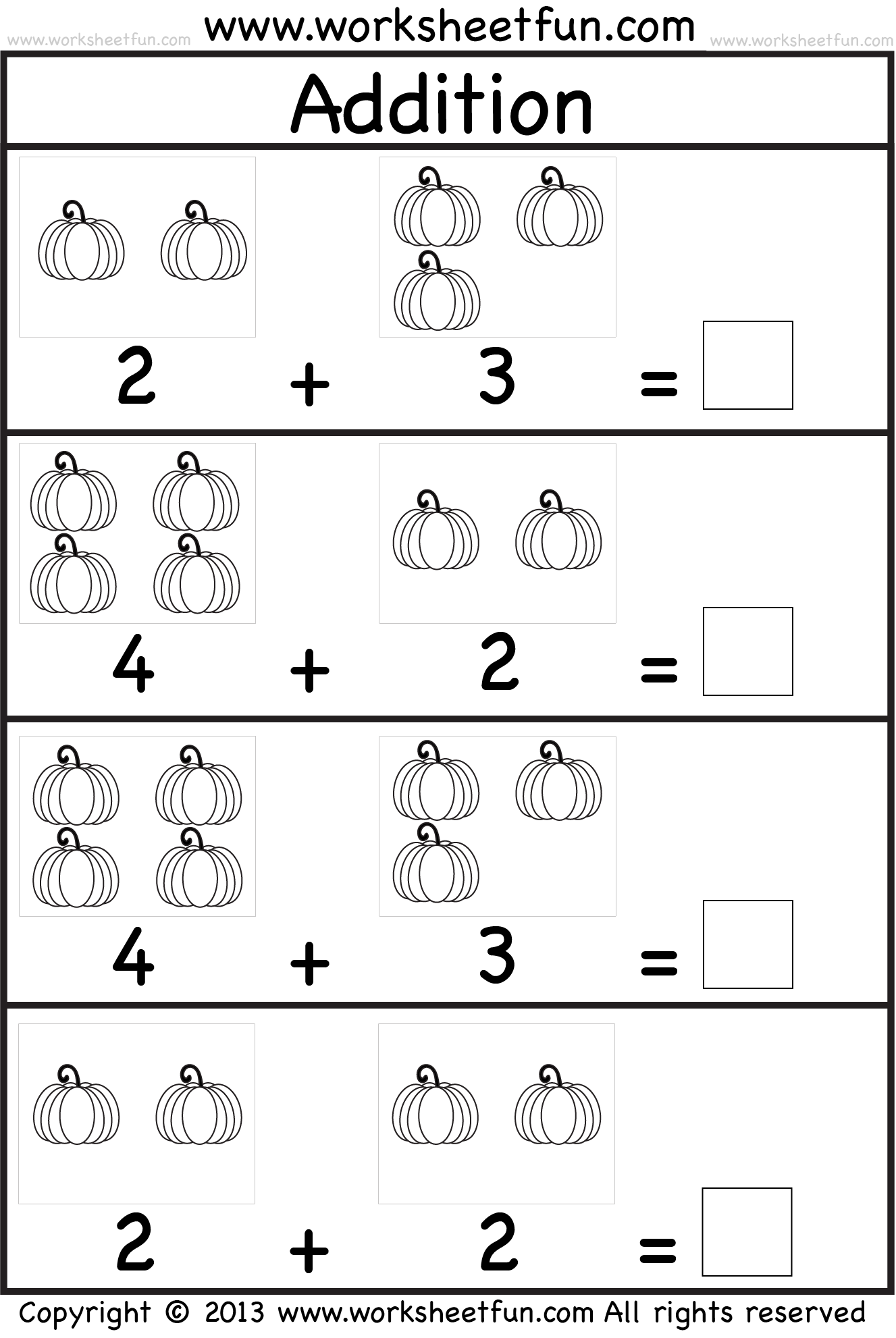 Pumpkin Picture Addition – Kindergarten Addition Worksheet / FREE